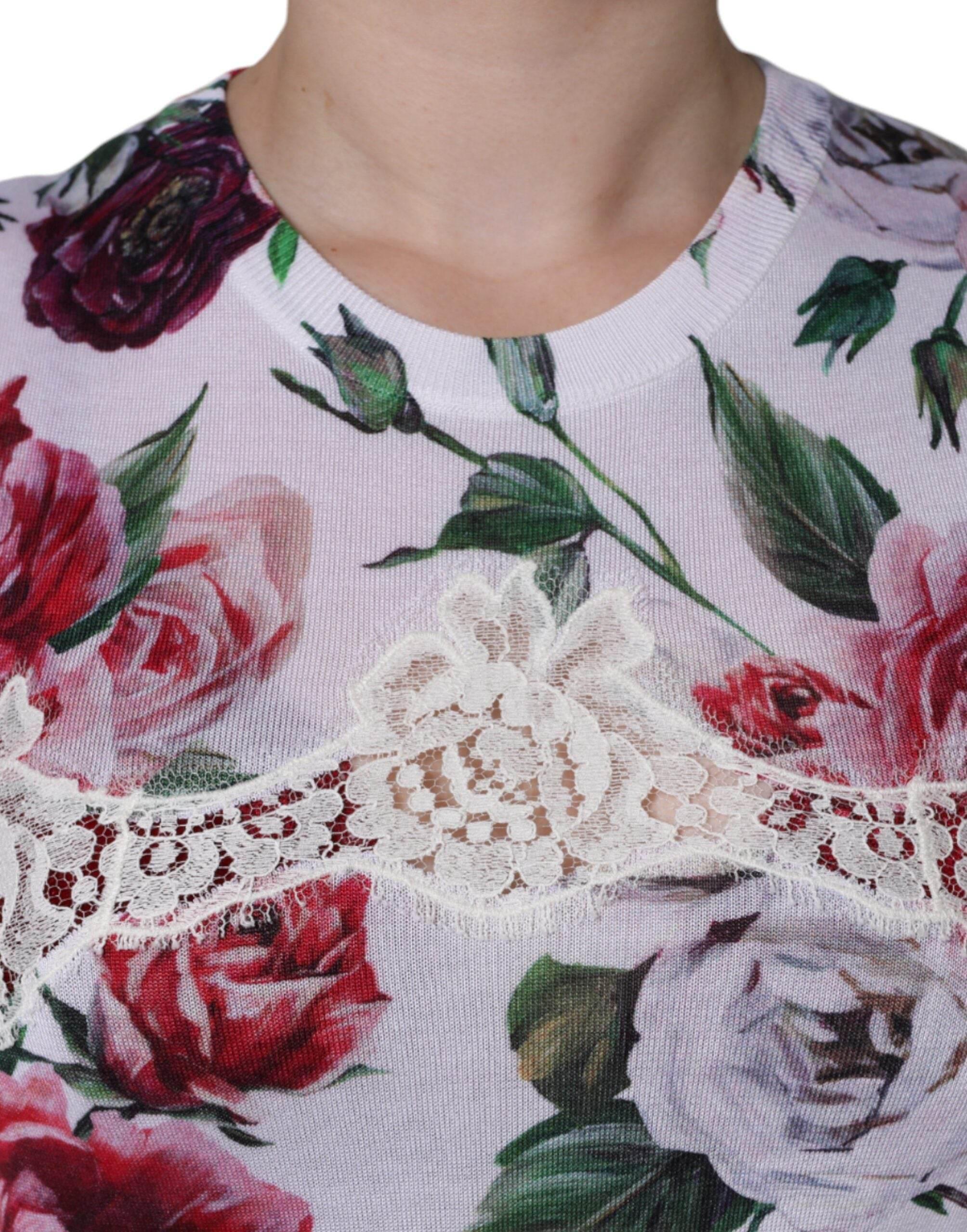 Dolce & Gabbana White Floral Lace Silk Sleeveless Tank Top - Hilstor