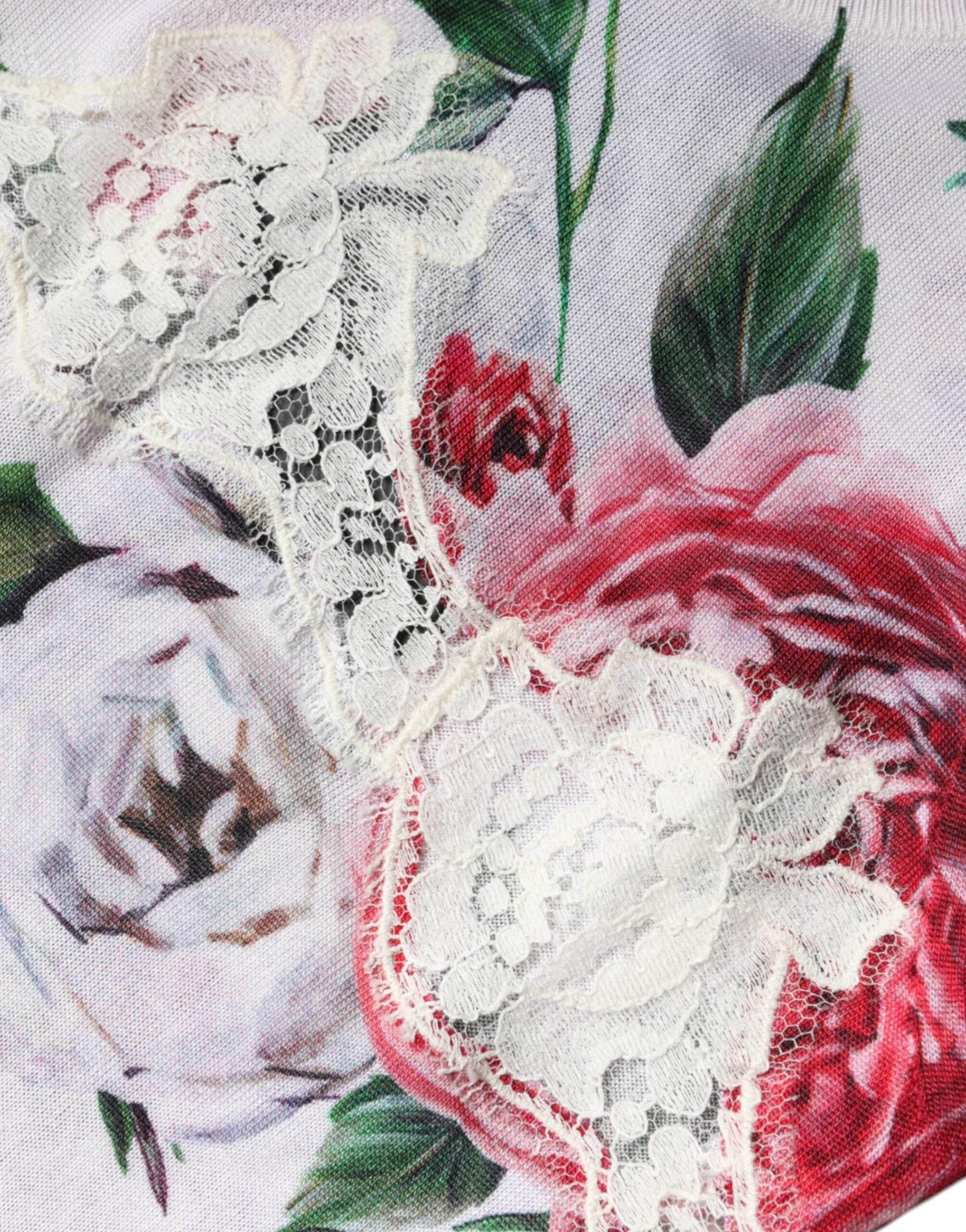 Dolce & Gabbana White Floral Lace Silk Sleeveless Tank Top - Hilstor
