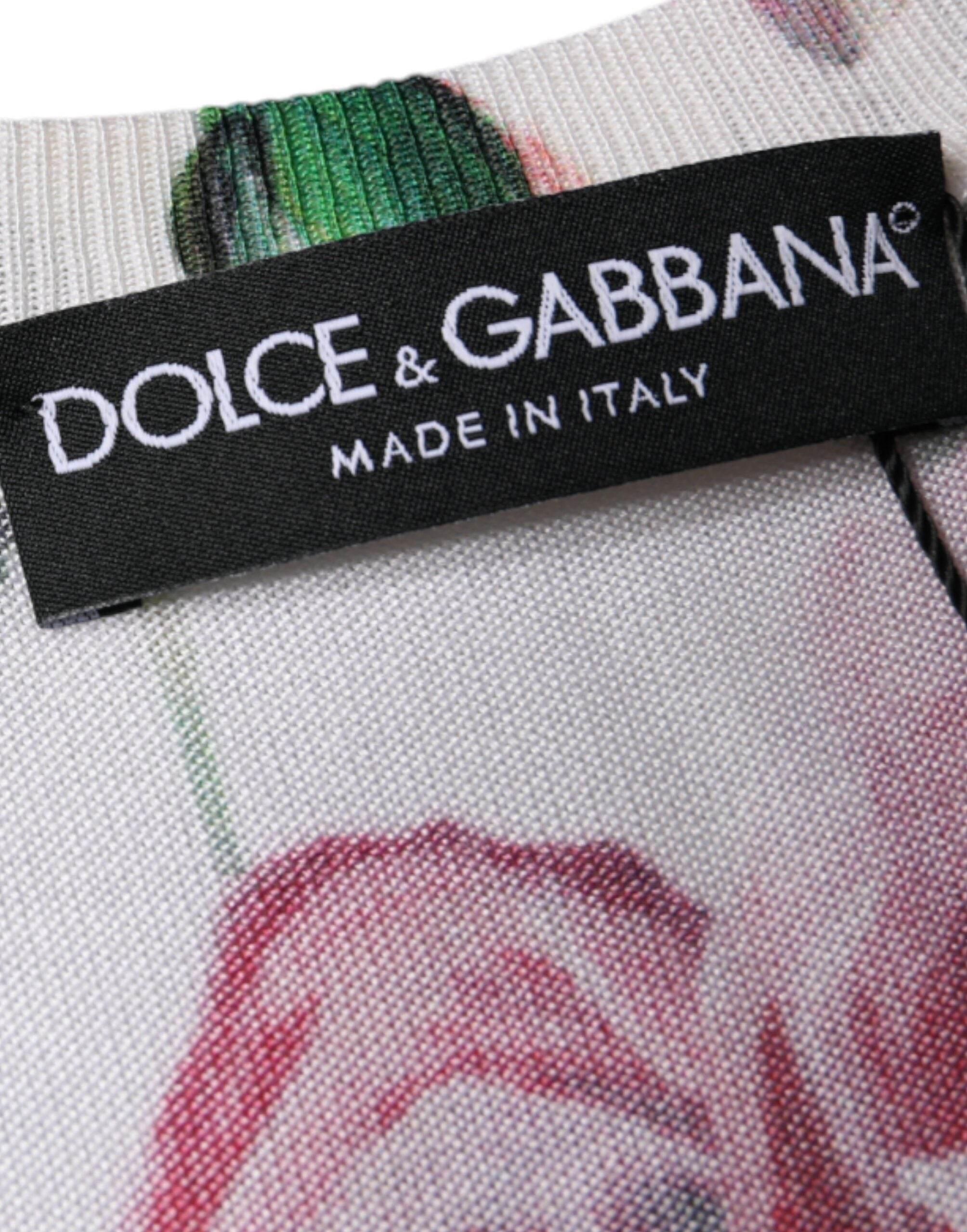 Dolce & Gabbana White Floral Lace Silk Sleeveless Tank Top - Hilstor