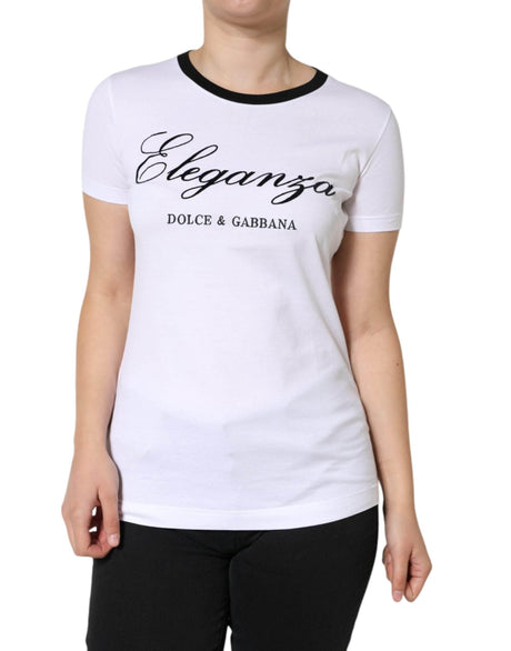 Dolce & Gabbana White Eleganza Print Cotton Short Sleeves T-shirt - Hilstor