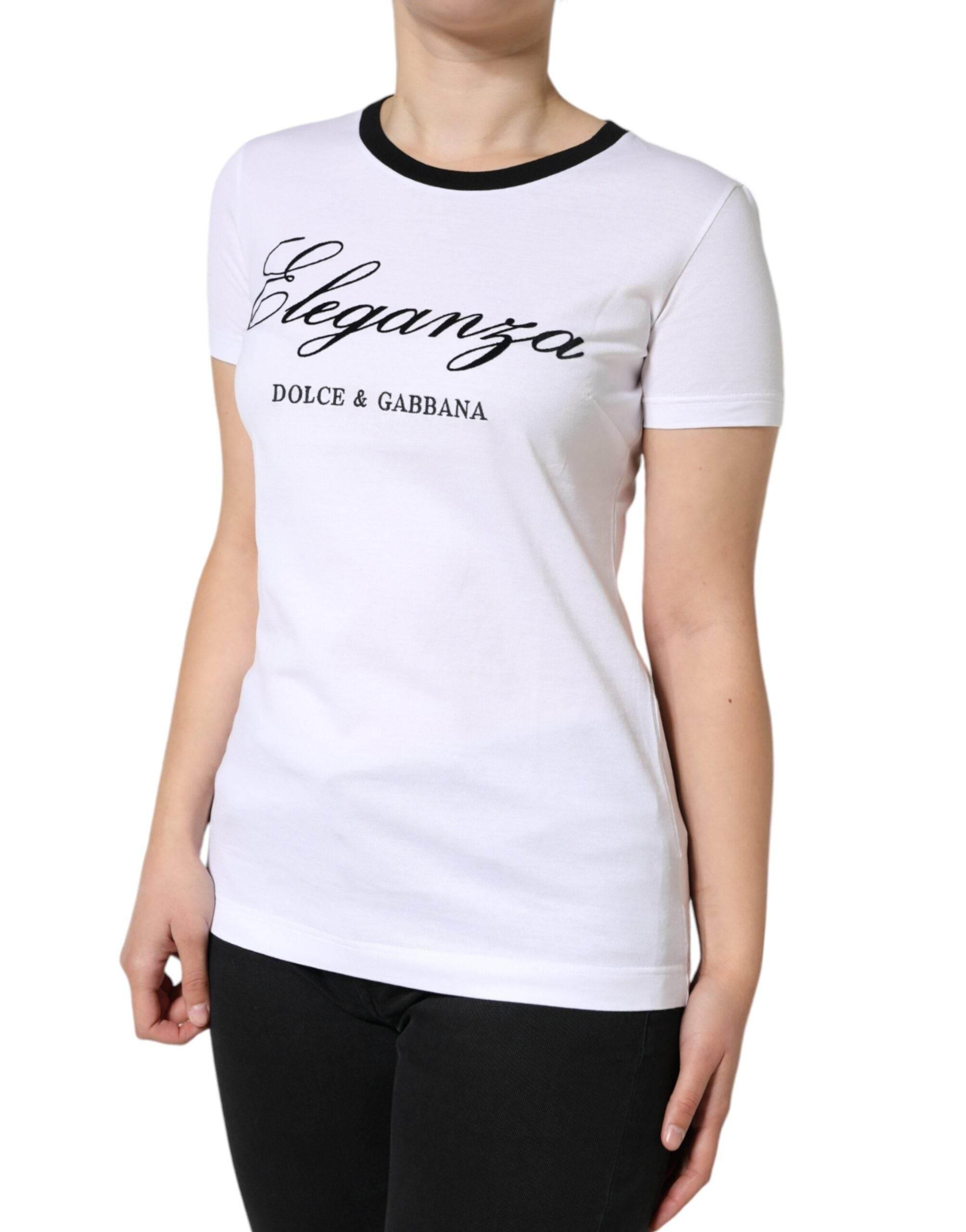 Dolce & Gabbana White Eleganza Print Cotton Short Sleeves T-shirt - Hilstor