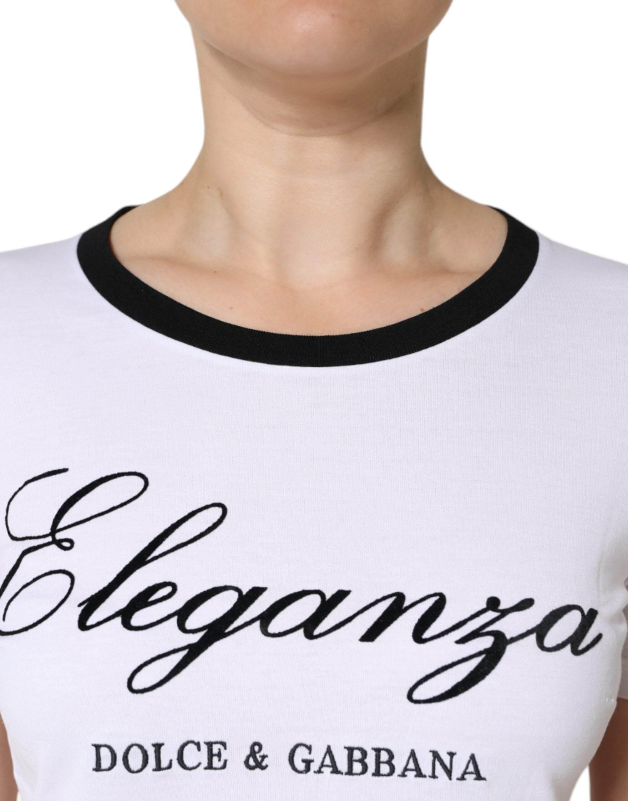 Dolce & Gabbana White Eleganza Print Cotton Short Sleeves T-shirt - Hilstor