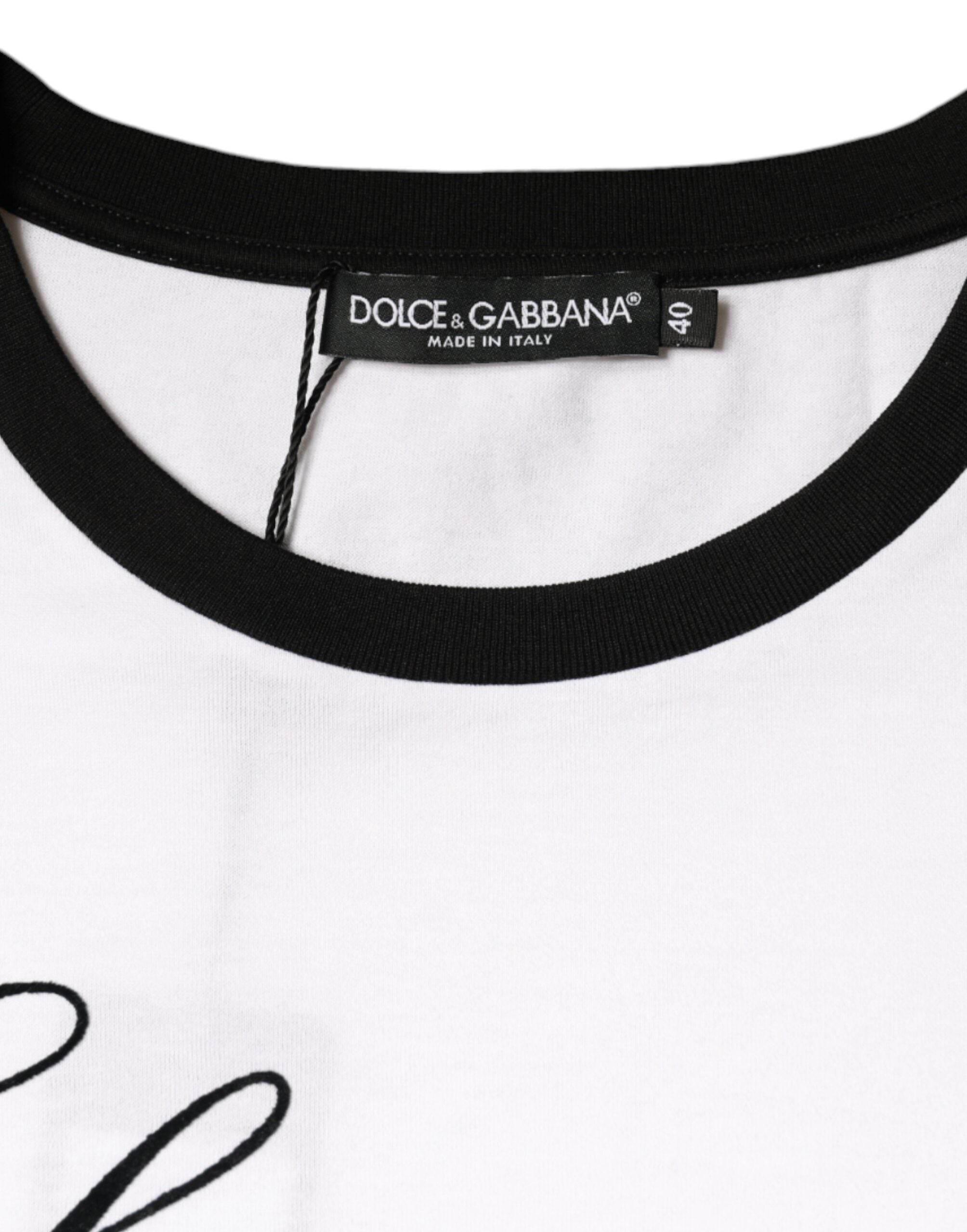 Dolce & Gabbana White Eleganza Print Cotton Short Sleeves T-shirt - Hilstor