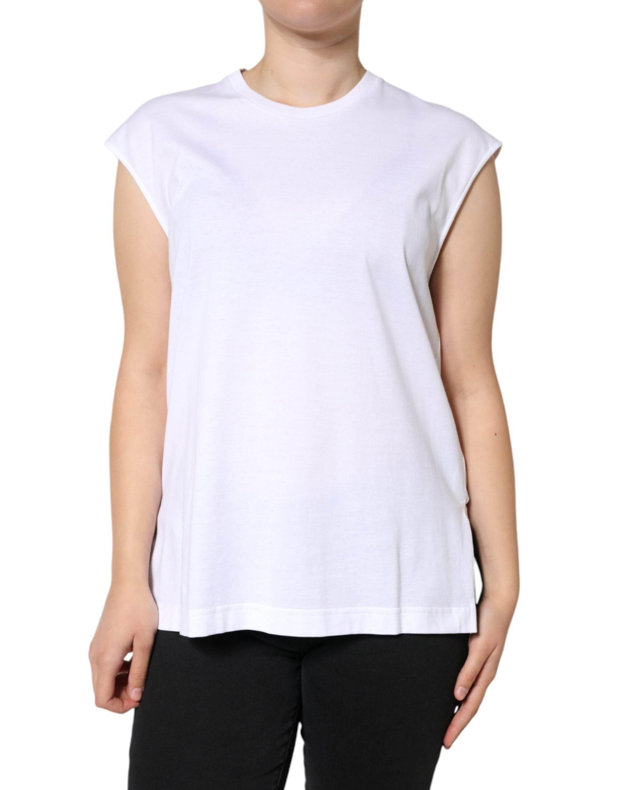Dolce & Gabbana White Cotton Sleeveless Crew Neck T-shirt - Hilstor