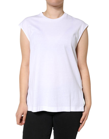 Dolce & Gabbana White Cotton Sleeveless Crew Neck T-shirt - Hilstor