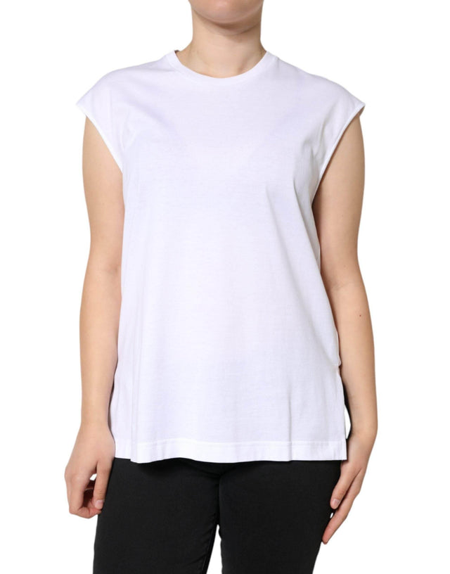 Dolce & Gabbana White Cotton Sleeveless Crew Neck T-shirt - Hilstor