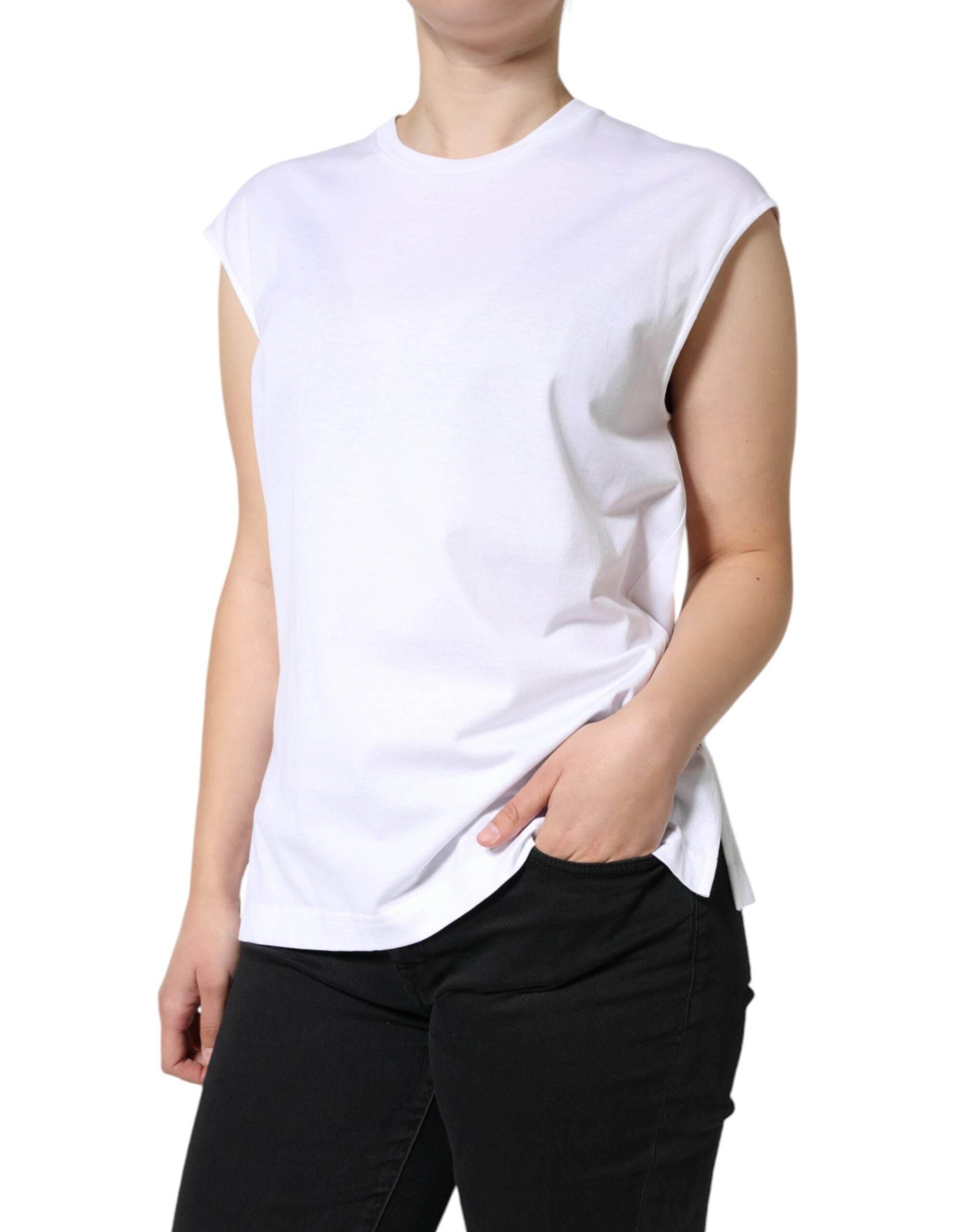 Dolce & Gabbana White Cotton Sleeveless Crew Neck T-shirt - Hilstor
