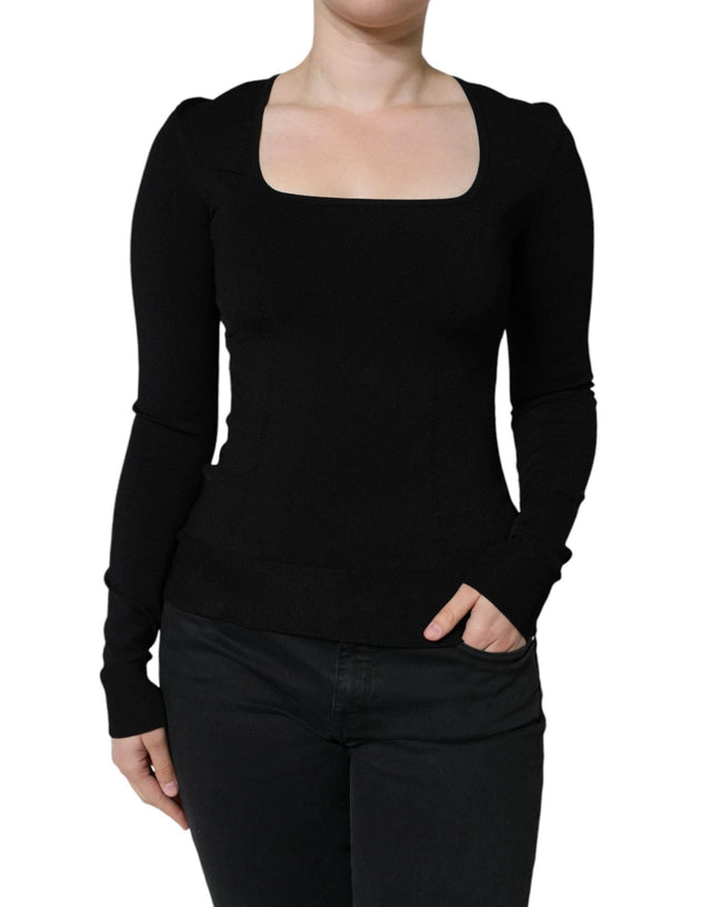 Dolce & Gabbana Black Long Sleeves Blouse Square Neck Top - Hilstor