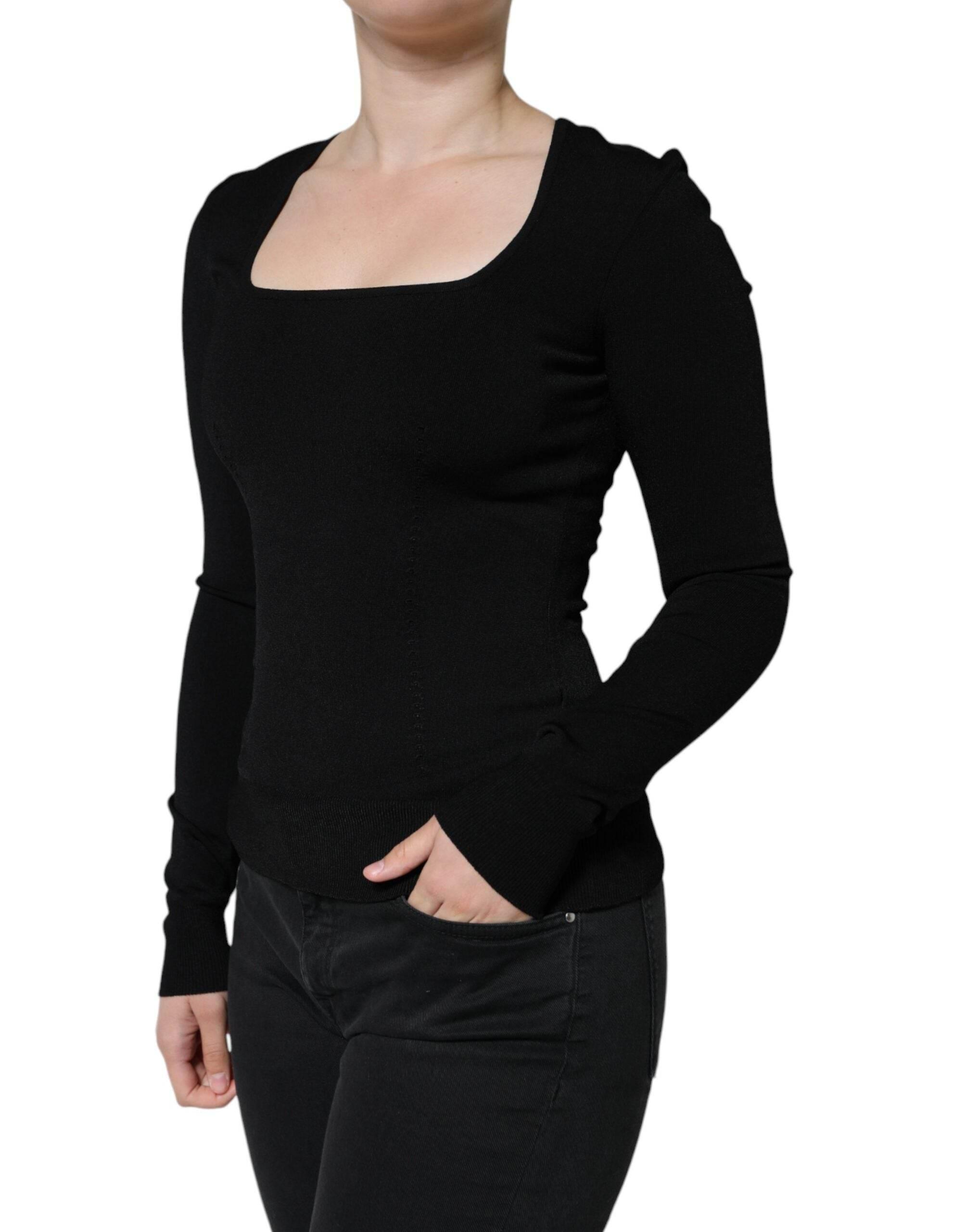 Dolce & Gabbana Black Long Sleeves Blouse Square Neck Top - Hilstor