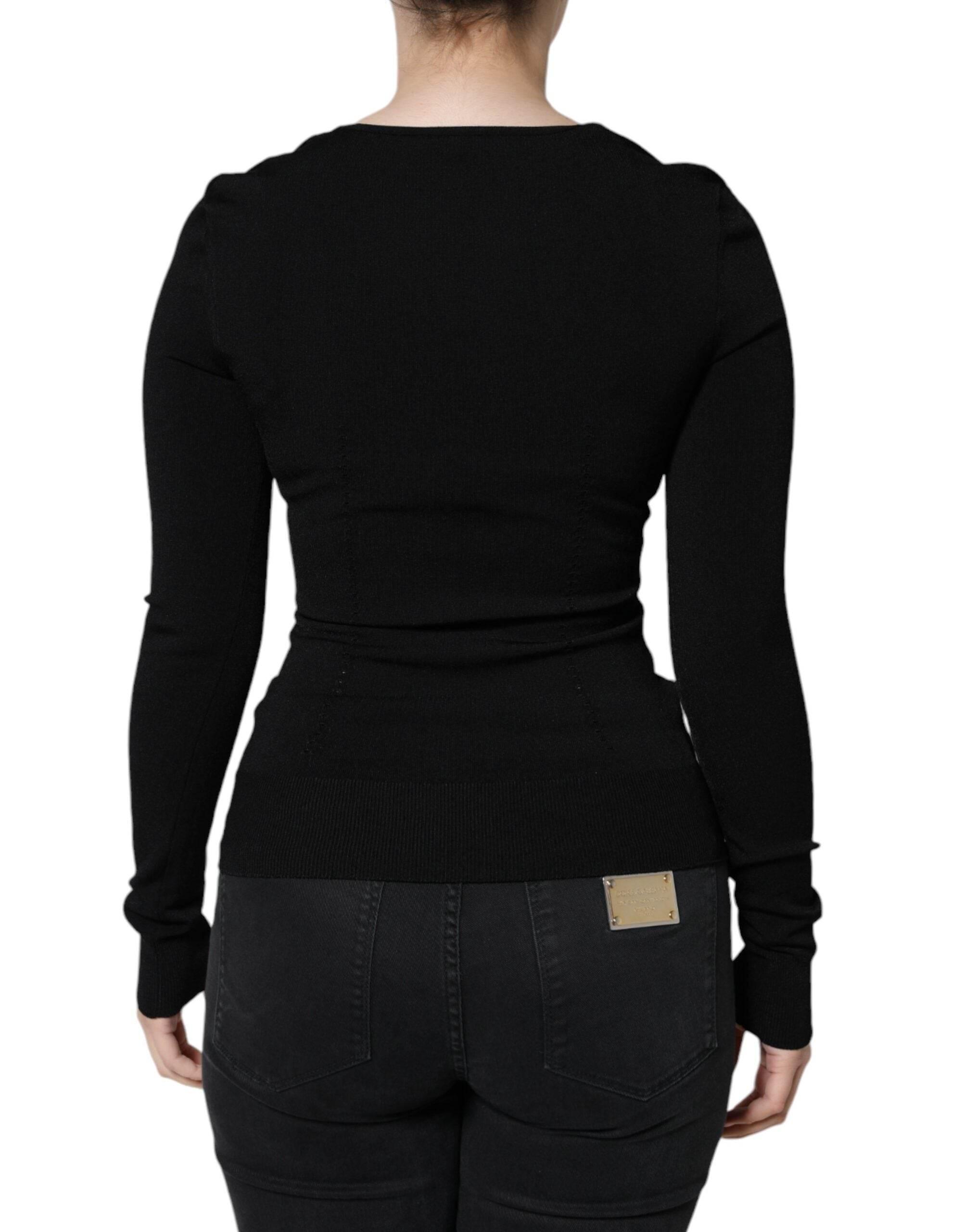Dolce & Gabbana Black Long Sleeves Blouse Square Neck Top - Hilstor