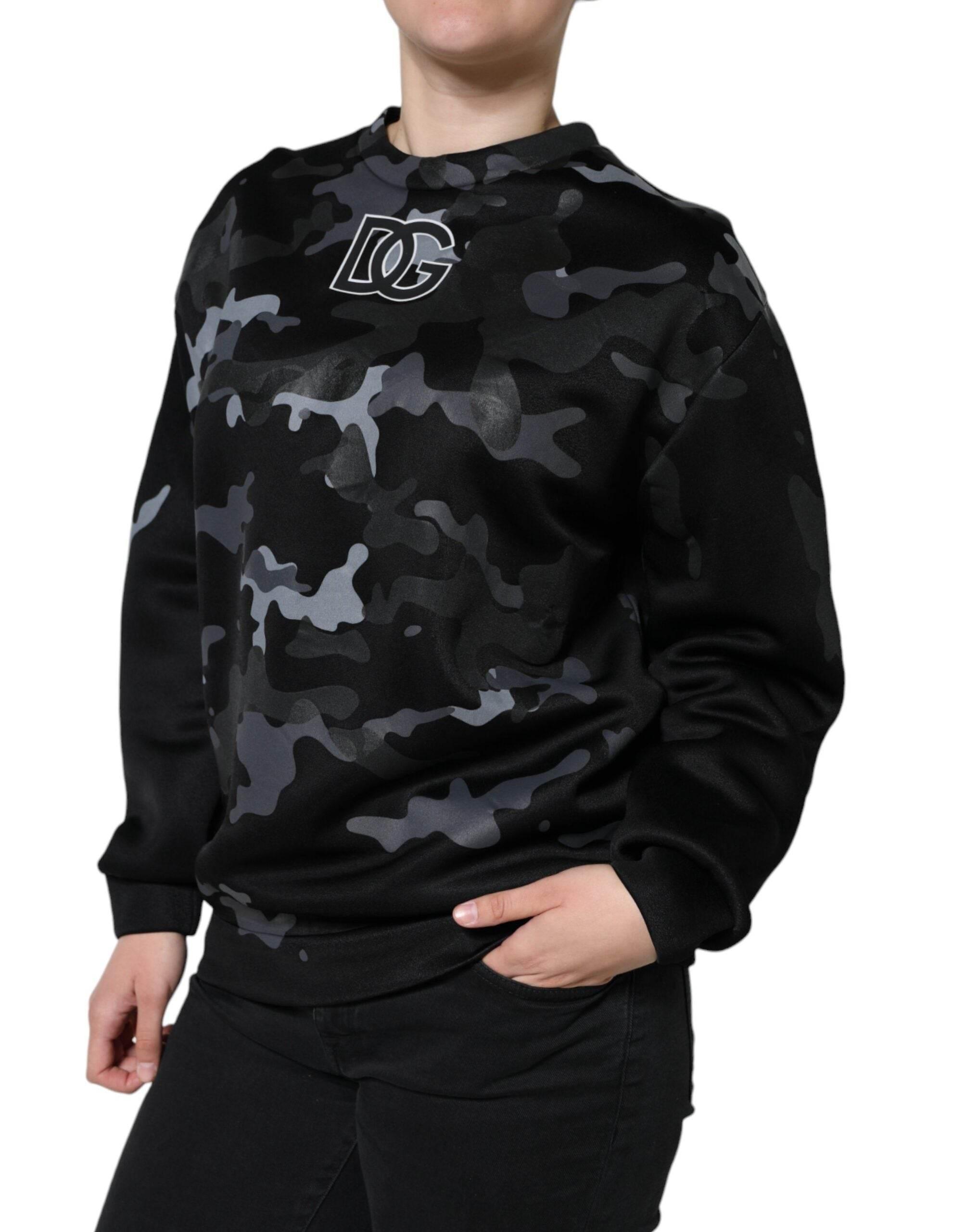 Dolce & Gabbana Black Camouflage Round Neck Sweatshirt Sweater - Hilstor