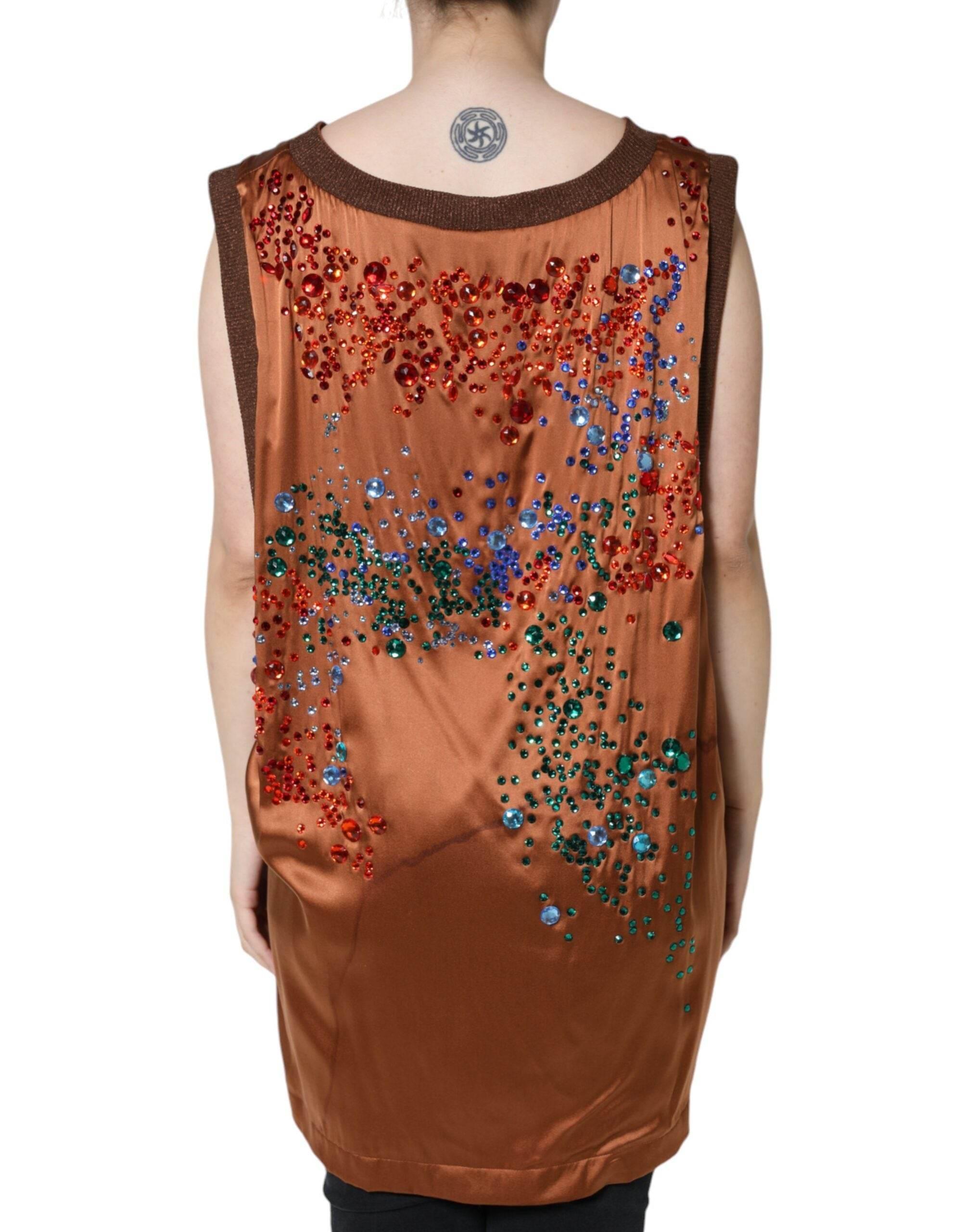 Dolce & Gabbana Brown Crystal Embellished Sleeveless Tank Top - Hilstor