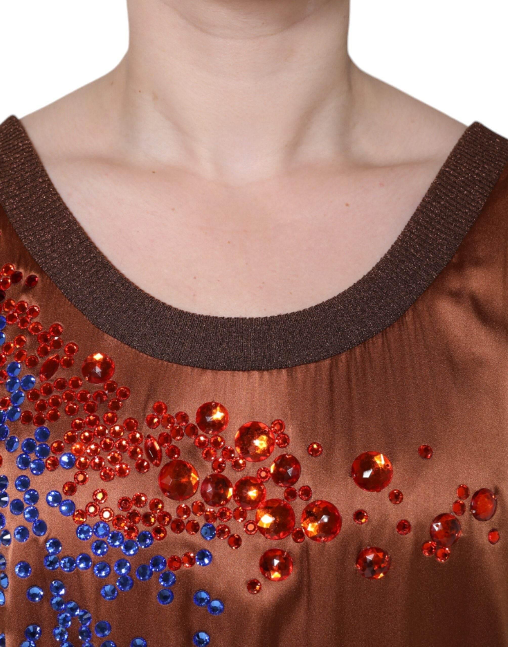 Dolce & Gabbana Brown Crystal Embellished Sleeveless Tank Top - Hilstor