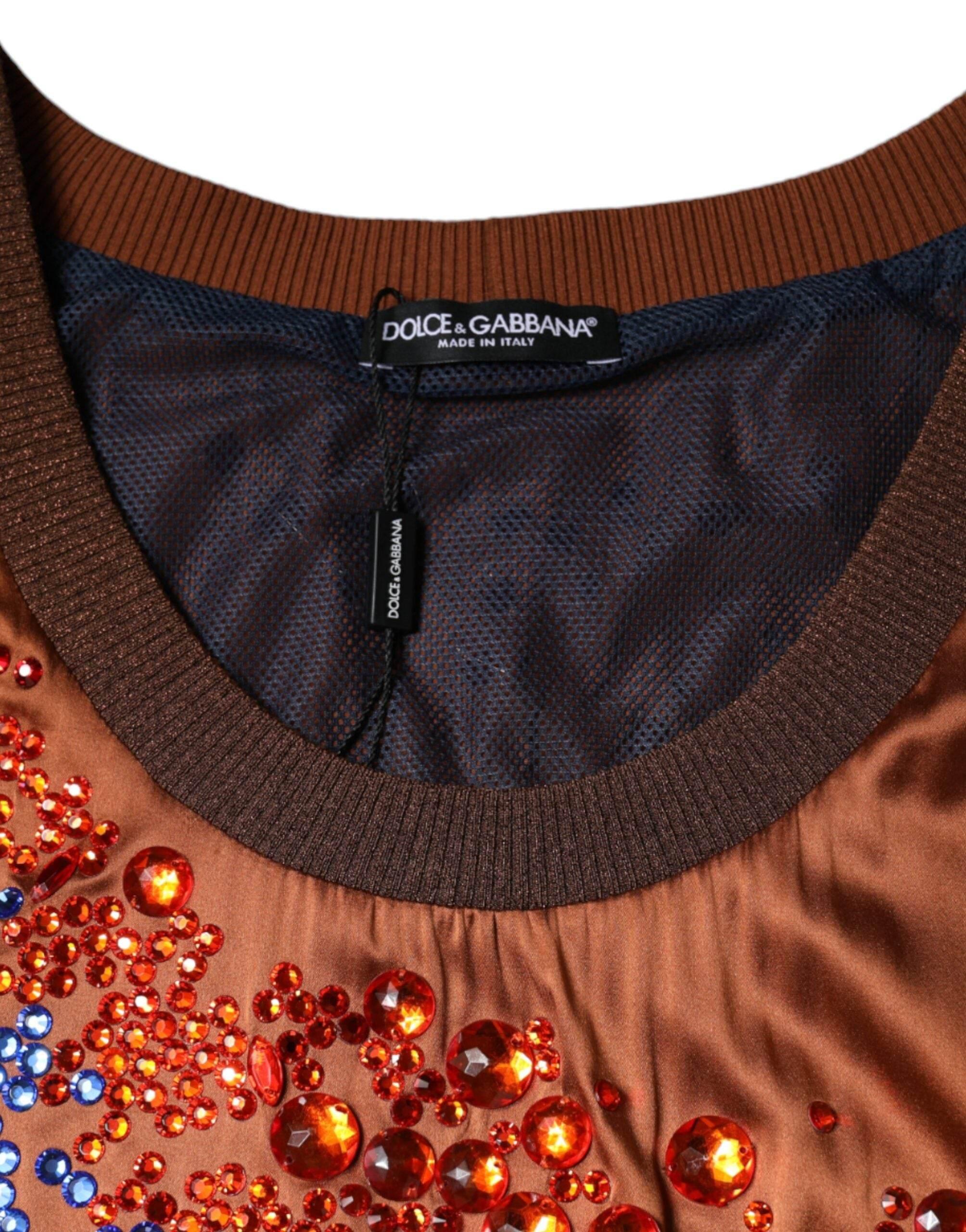 Dolce & Gabbana Brown Crystal Embellished Sleeveless Tank Top - Hilstor