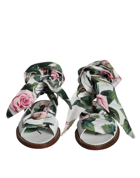 Dolce & Gabbana Multicolor Floral Print Ankle Wrap Sandals Shoes - Hilstor