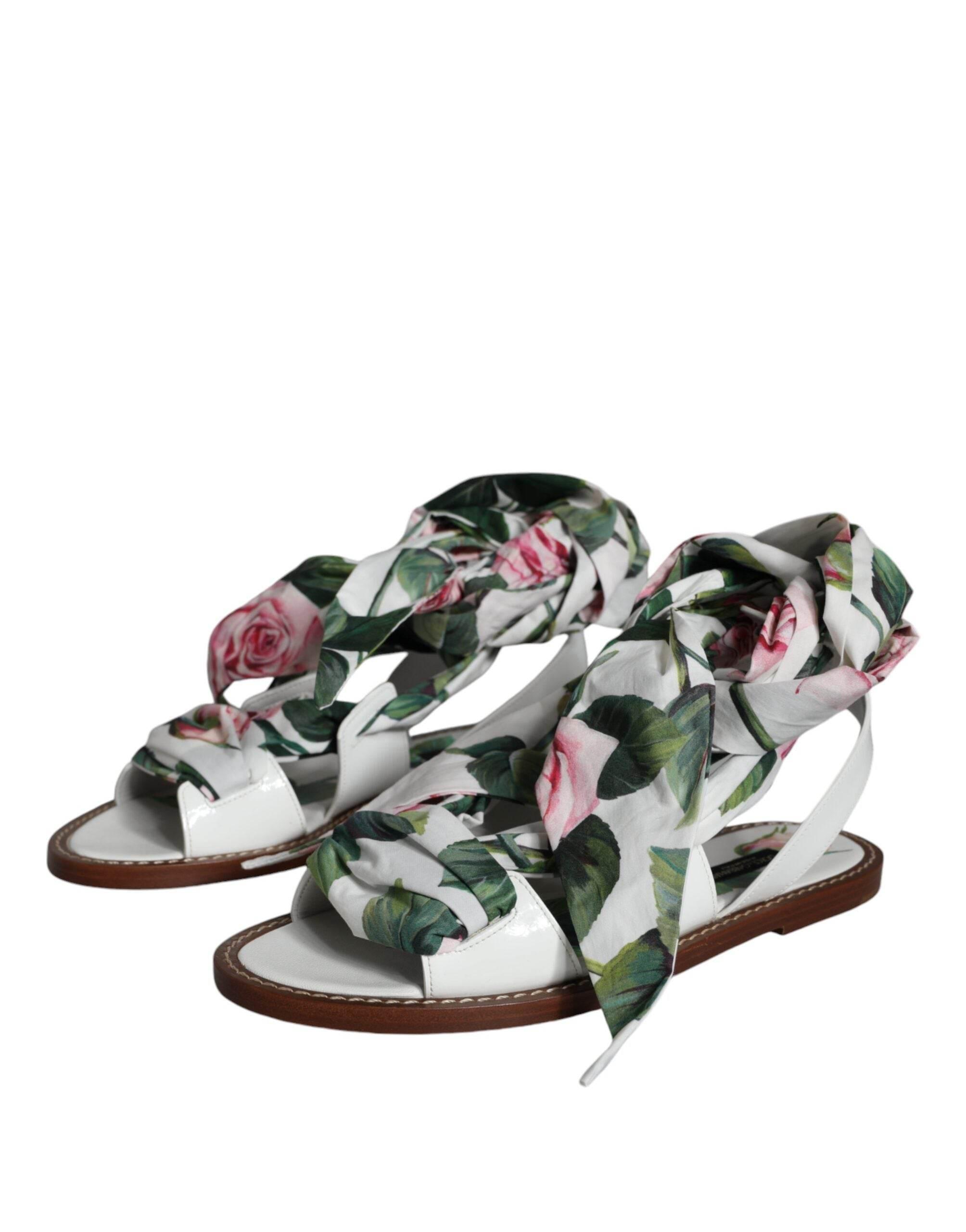 Dolce & Gabbana Multicolor Floral Print Ankle Wrap Sandals Shoes - Hilstor