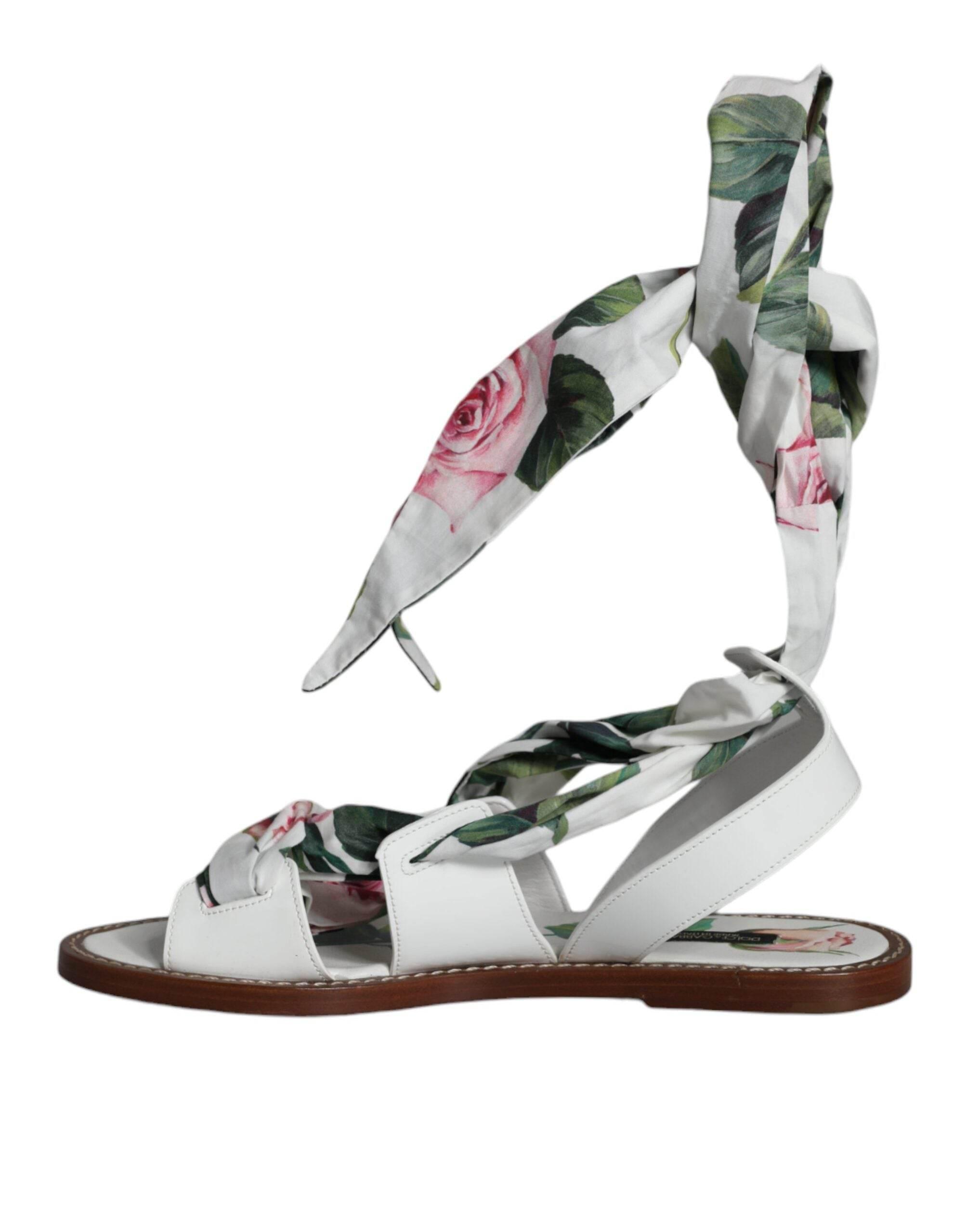 Dolce & Gabbana Multicolor Floral Print Ankle Wrap Sandals Shoes - Hilstor
