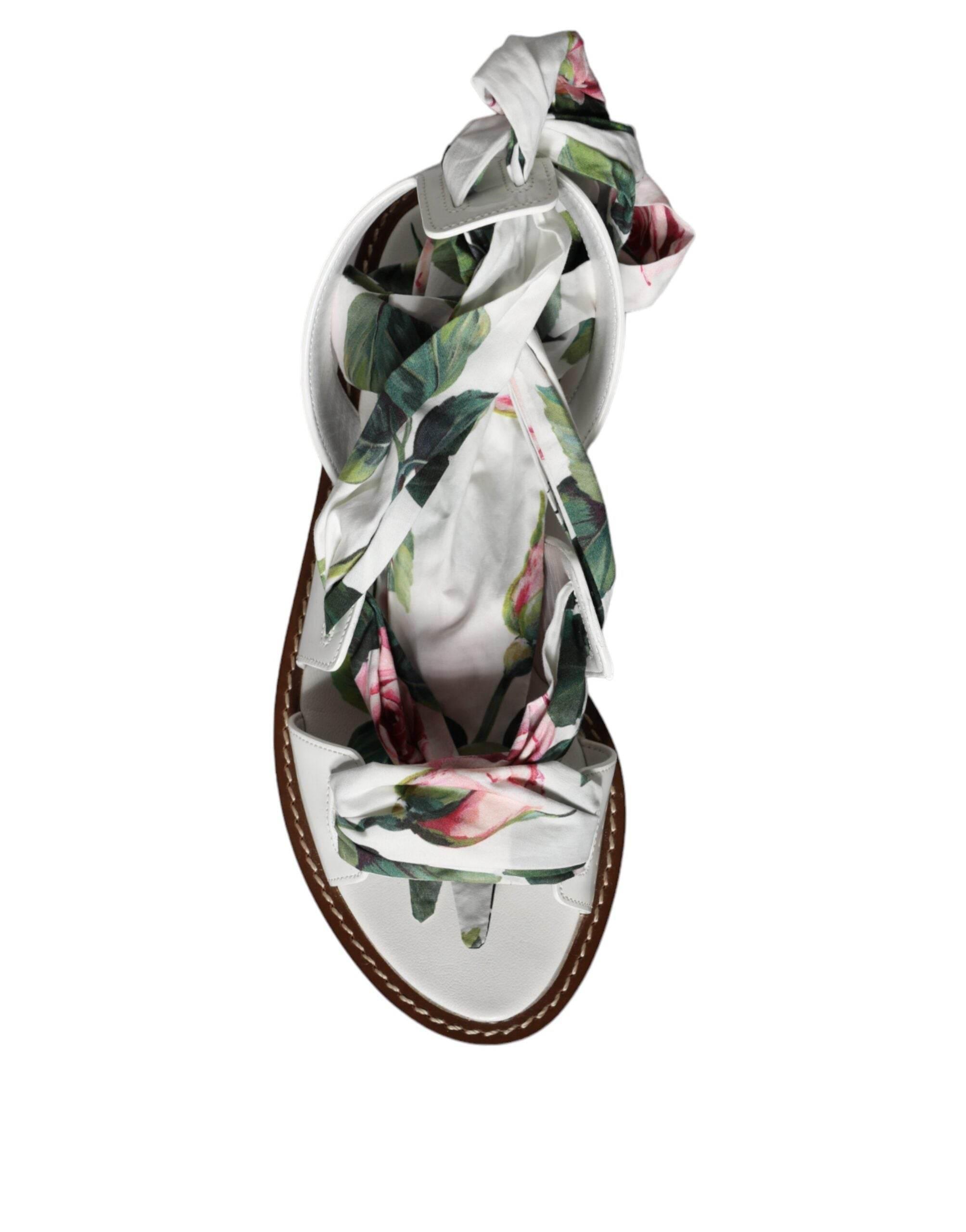 Dolce & Gabbana Multicolor Floral Print Ankle Wrap Sandals Shoes - Hilstor