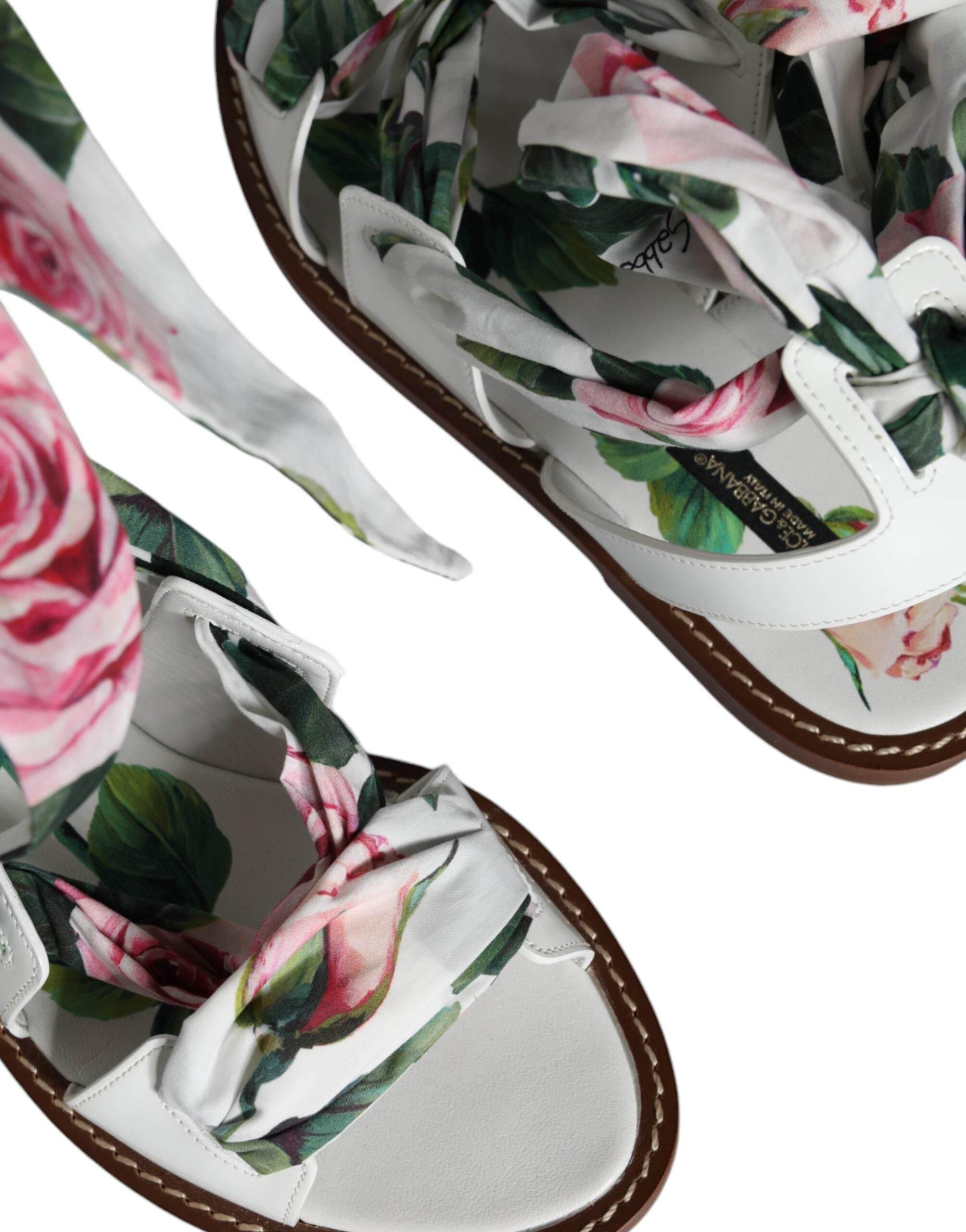 Dolce & Gabbana Multicolor Floral Print Ankle Wrap Sandals Shoes - Hilstor