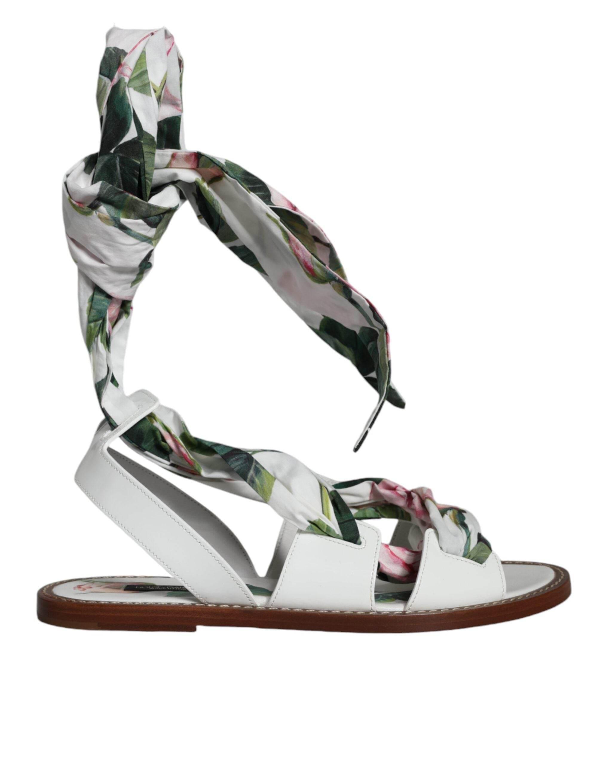 Dolce & Gabbana Multicolor Floral Print Ankle Wrap Sandals Shoes - Hilstor