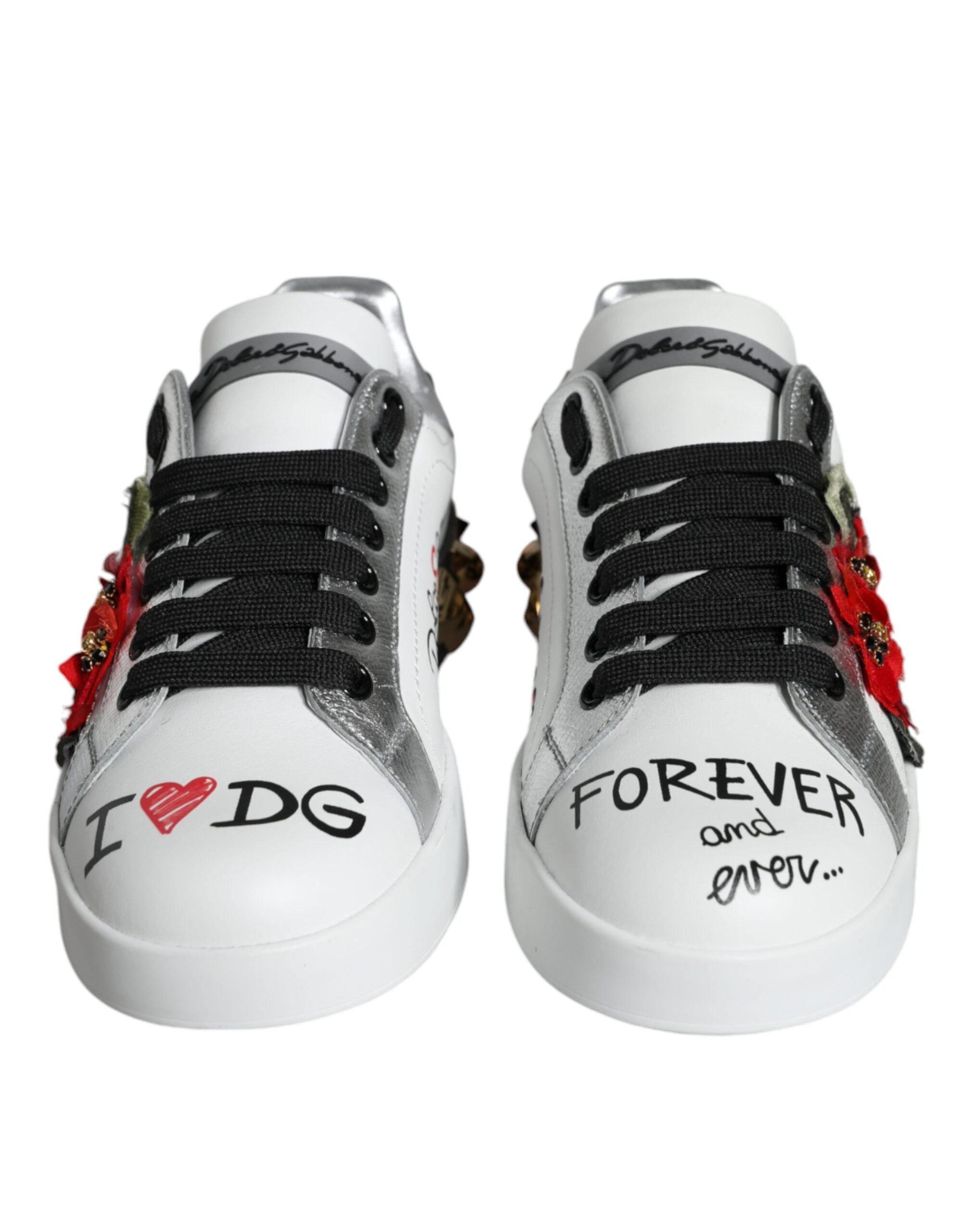 Dolce &amp; Gabbana hvide læder-blomstrede sneakerssko