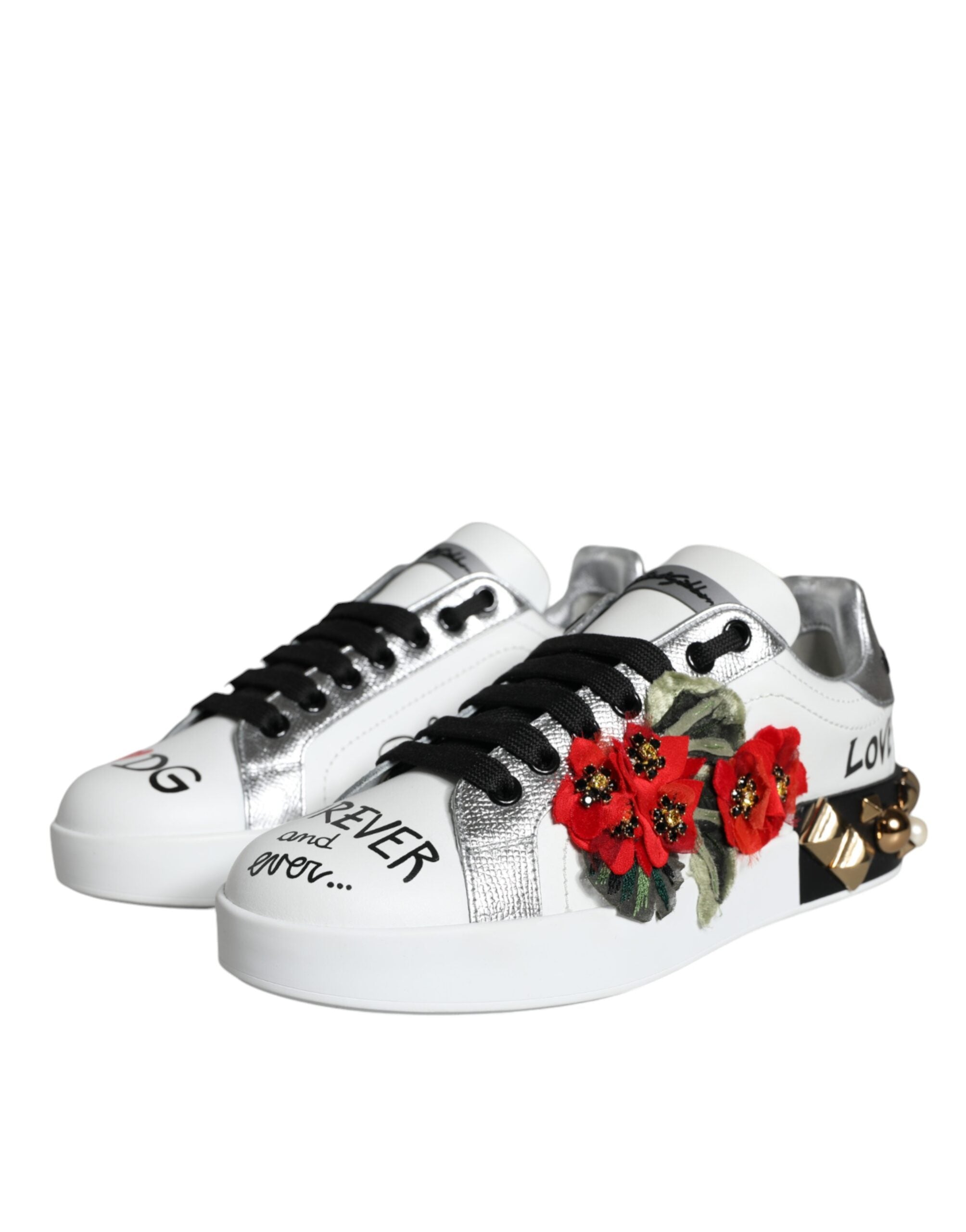 Dolce &amp; Gabbana hvide læder-blomstrede sneakerssko