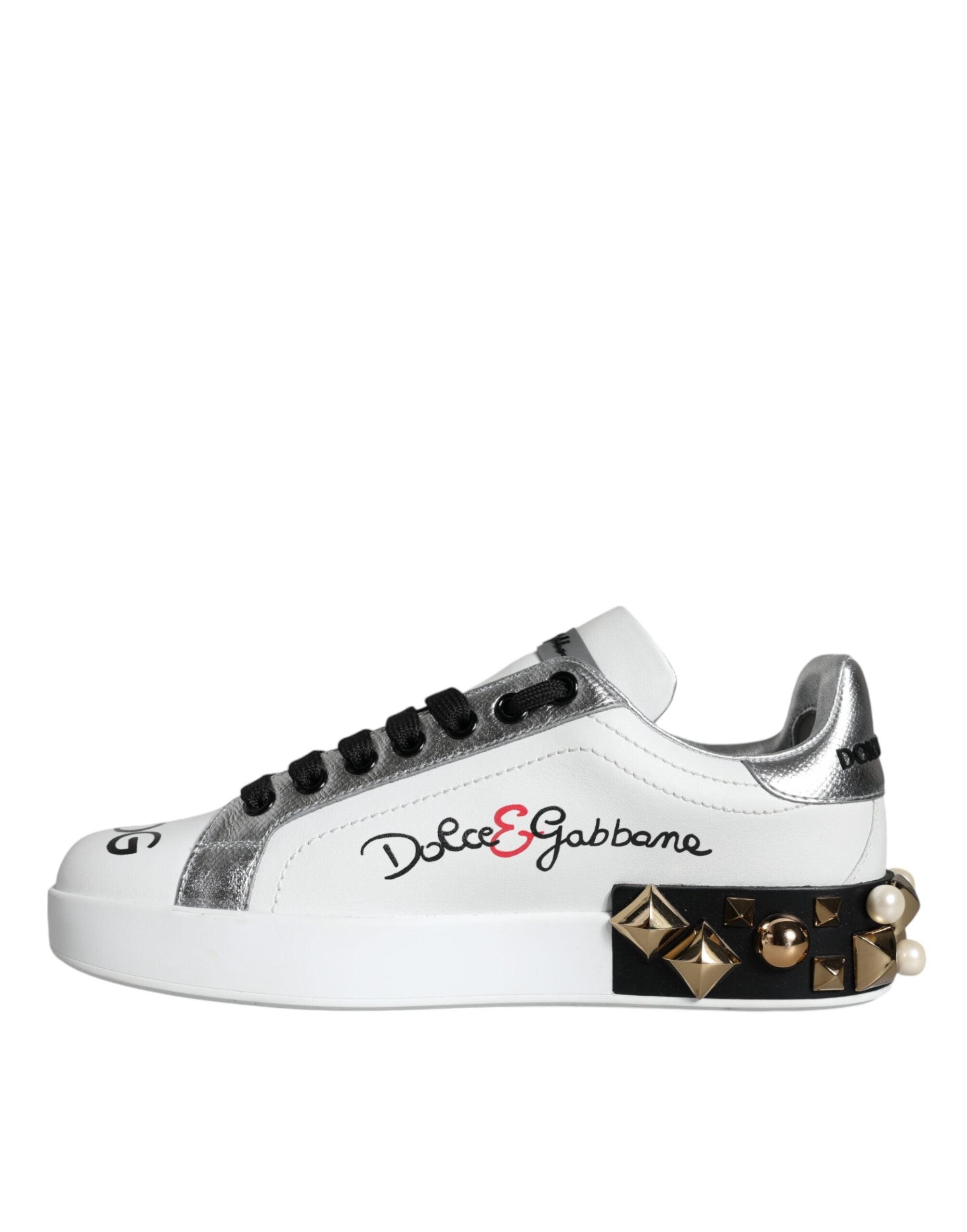 Dolce &amp; Gabbana hvide læder-blomstrede sneakerssko