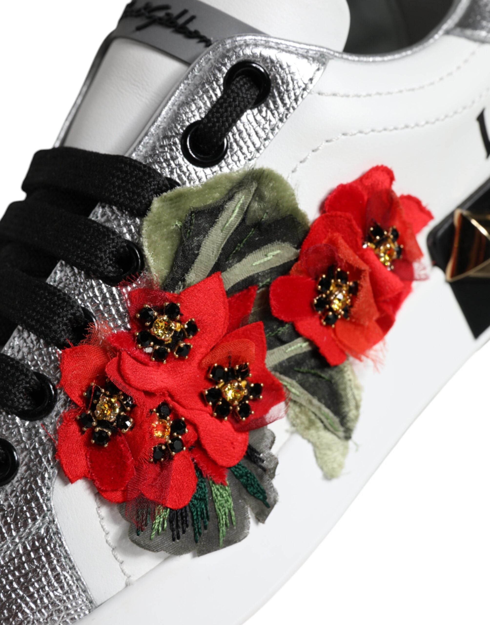 Dolce &amp; Gabbana hvide læder-blomstrede sneakerssko