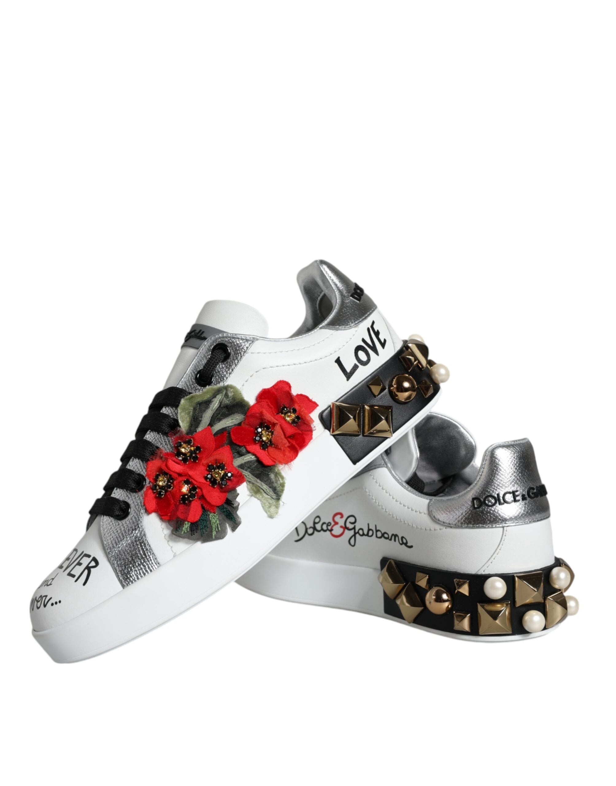 Dolce &amp; Gabbana hvide læder-blomstrede sneakerssko