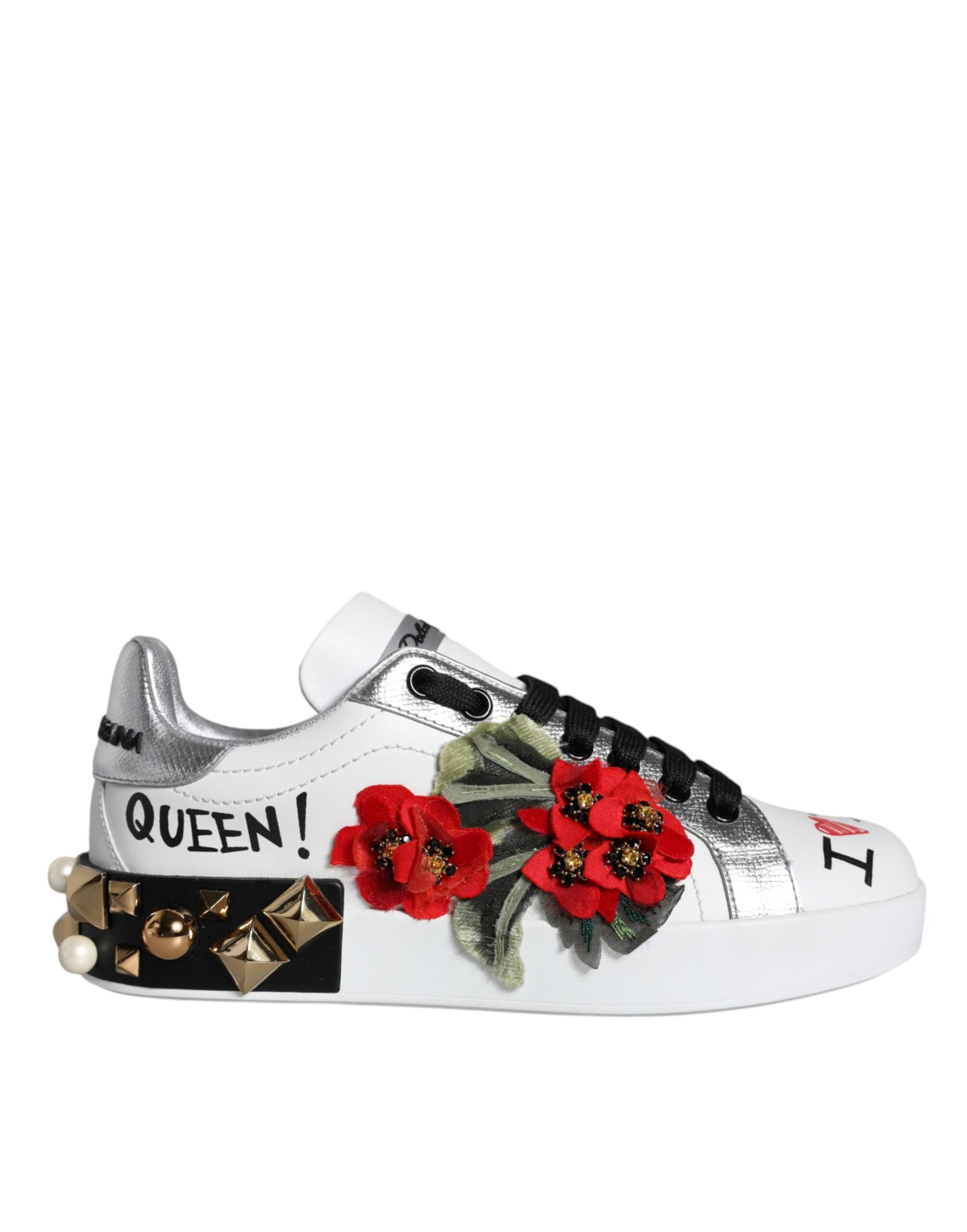 Dolce &amp; Gabbana hvide læder-blomstrede sneakerssko