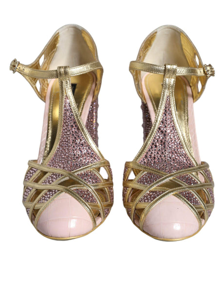 Dolce & Gabbana Pink Strass Crystals T-strap Sandals Shoes - Hilstor
