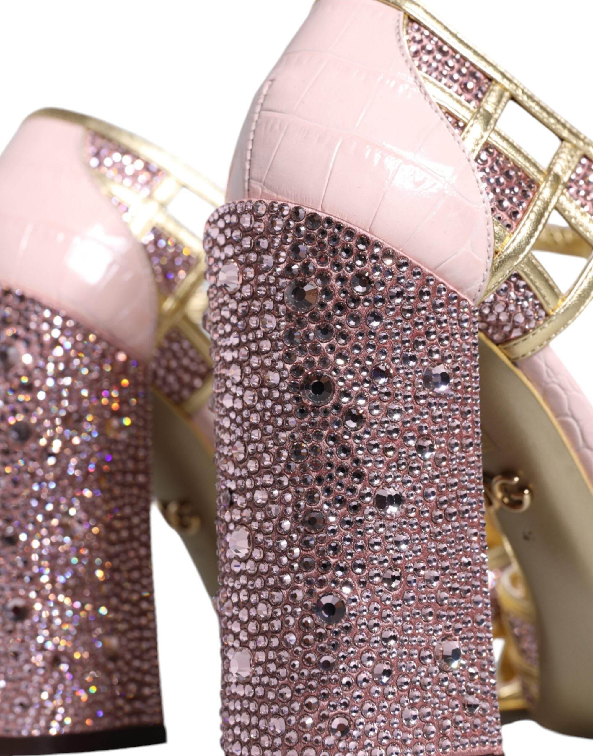 Dolce & Gabbana Pink Strass Crystals T-strap Sandals Shoes - Hilstor