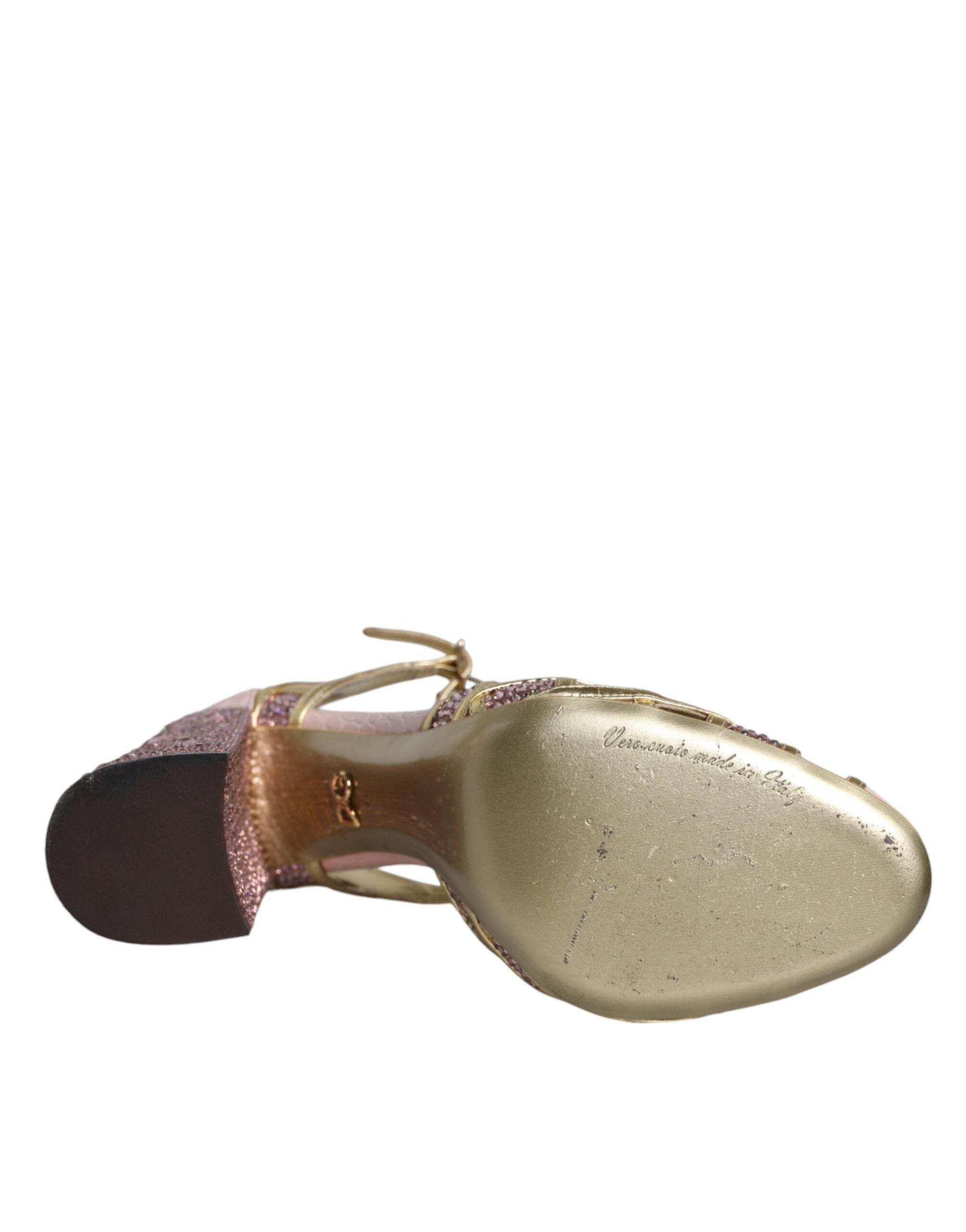 Dolce & Gabbana Pink Strass Crystals T-strap Sandals Shoes - Hilstor