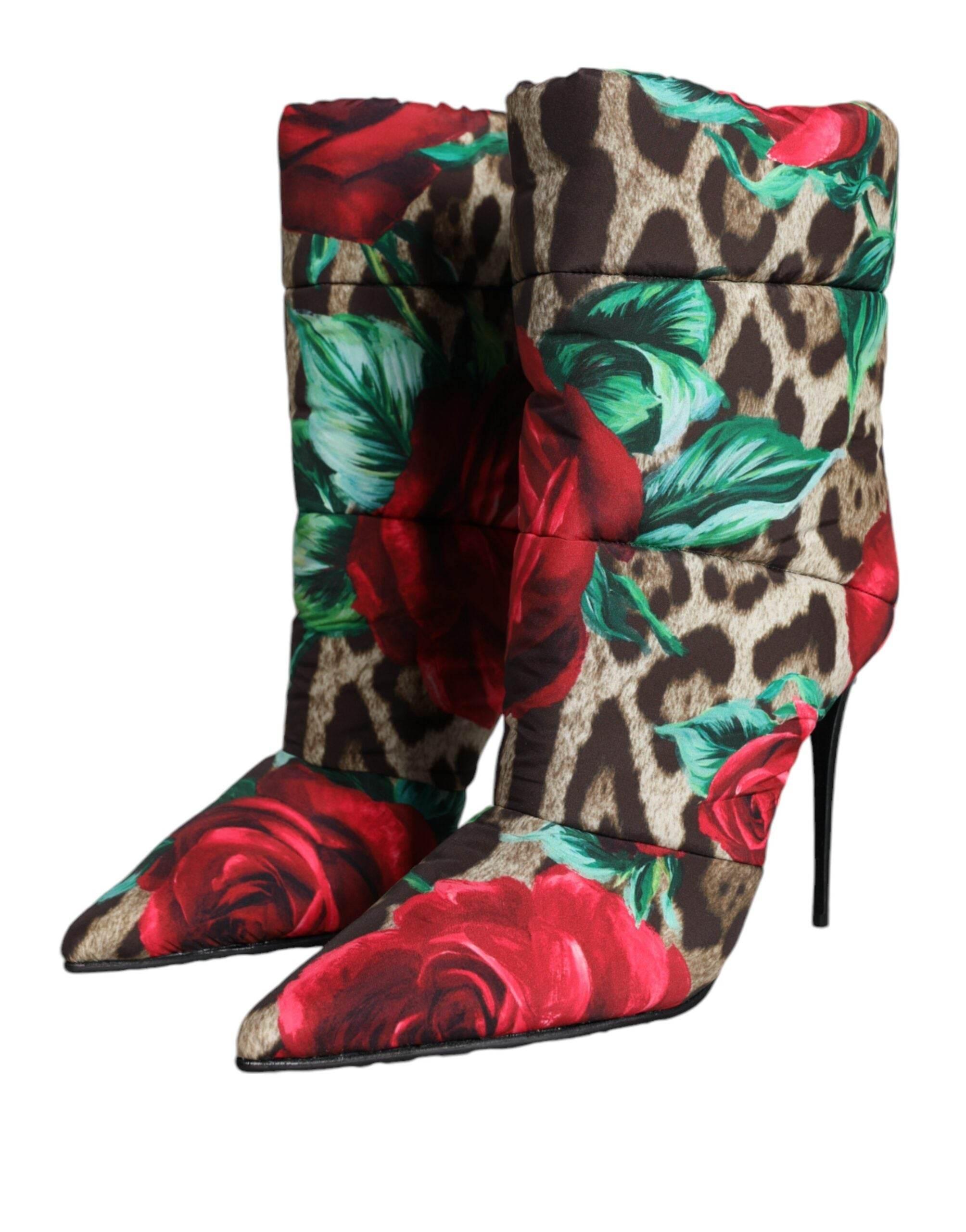 Dolce & Gabbana Multicolor Leopard Rose Mid Calf Boots Shoes - Hilstor