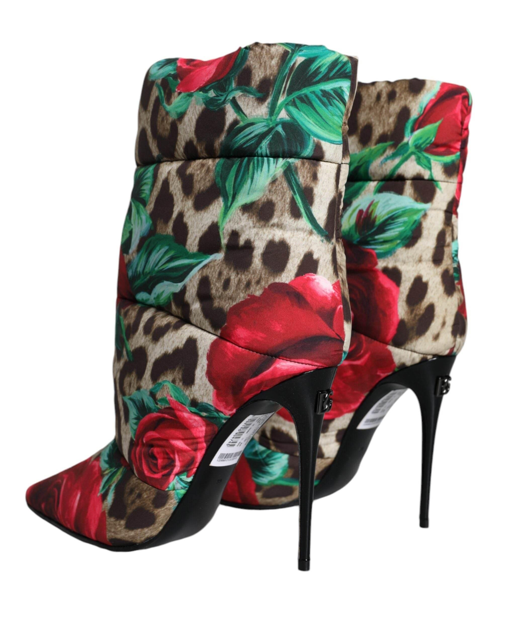 Dolce & Gabbana Multicolor Leopard Rose Mid Calf Boots Shoes - Hilstor