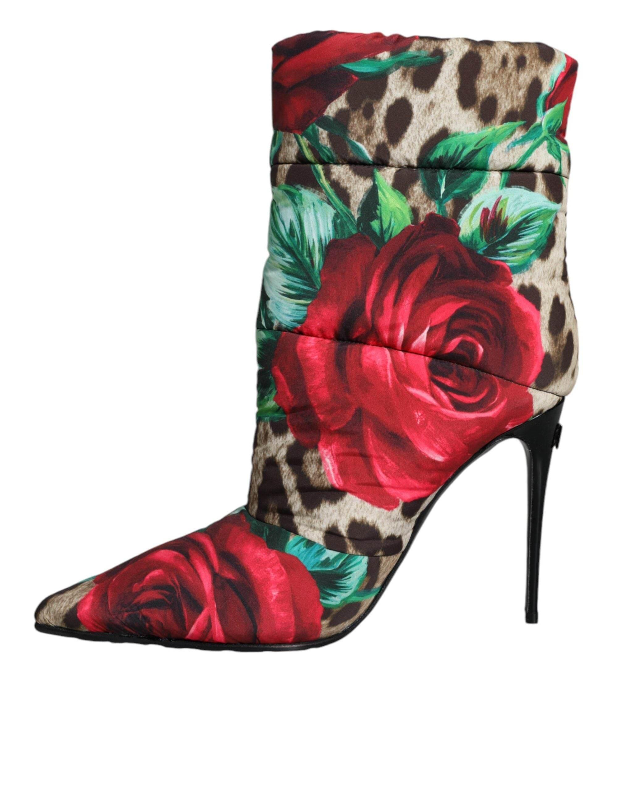Dolce & Gabbana Multicolor Leopard Rose Mid Calf Boots Shoes - Hilstor