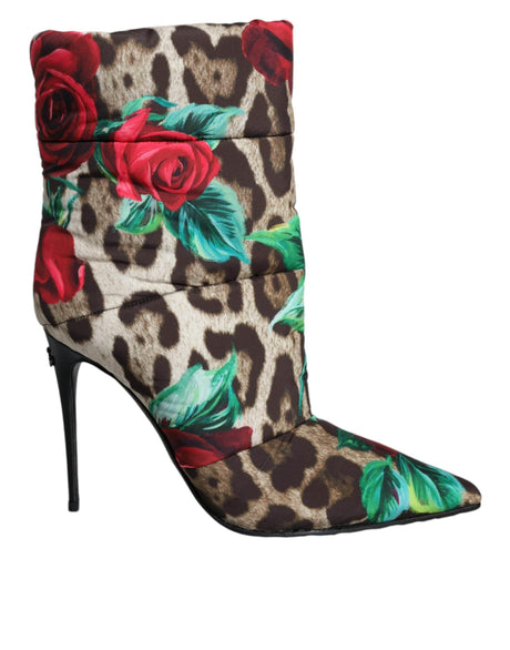 Dolce & Gabbana Multicolor Leopard Rose Mid Calf Boots Shoes - Hilstor