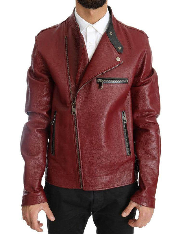 Dolce & Gabbana Radiant Red Leather Biker Motorcycle Jacket - Hilstor