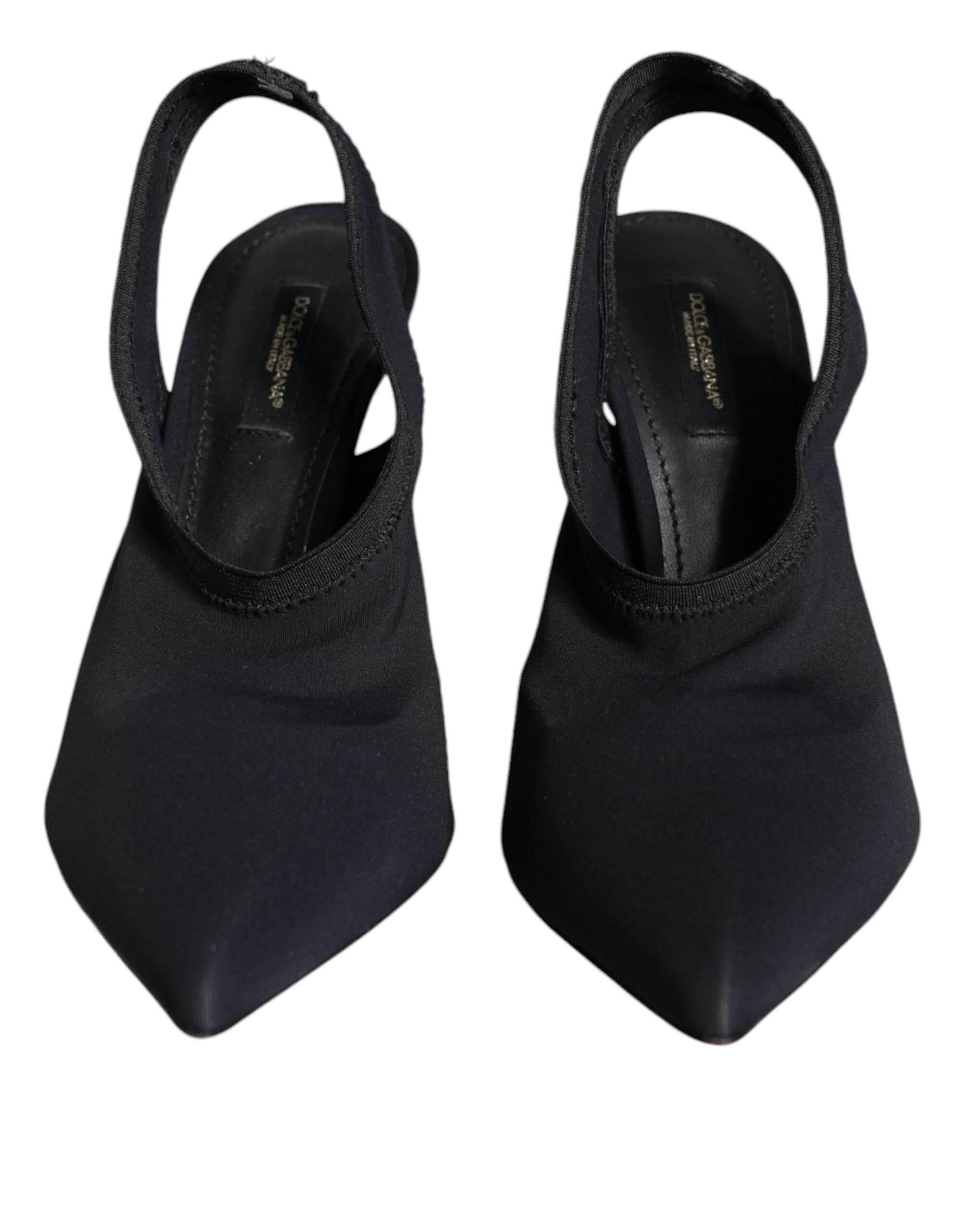 Dolce & Gabbana Black Jersey Stretch Heels Slingback Shoes - Hilstor