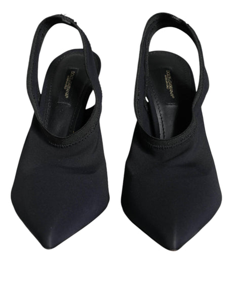 Dolce & Gabbana Black Jersey Stretch Heels Slingback Shoes - Hilstor
