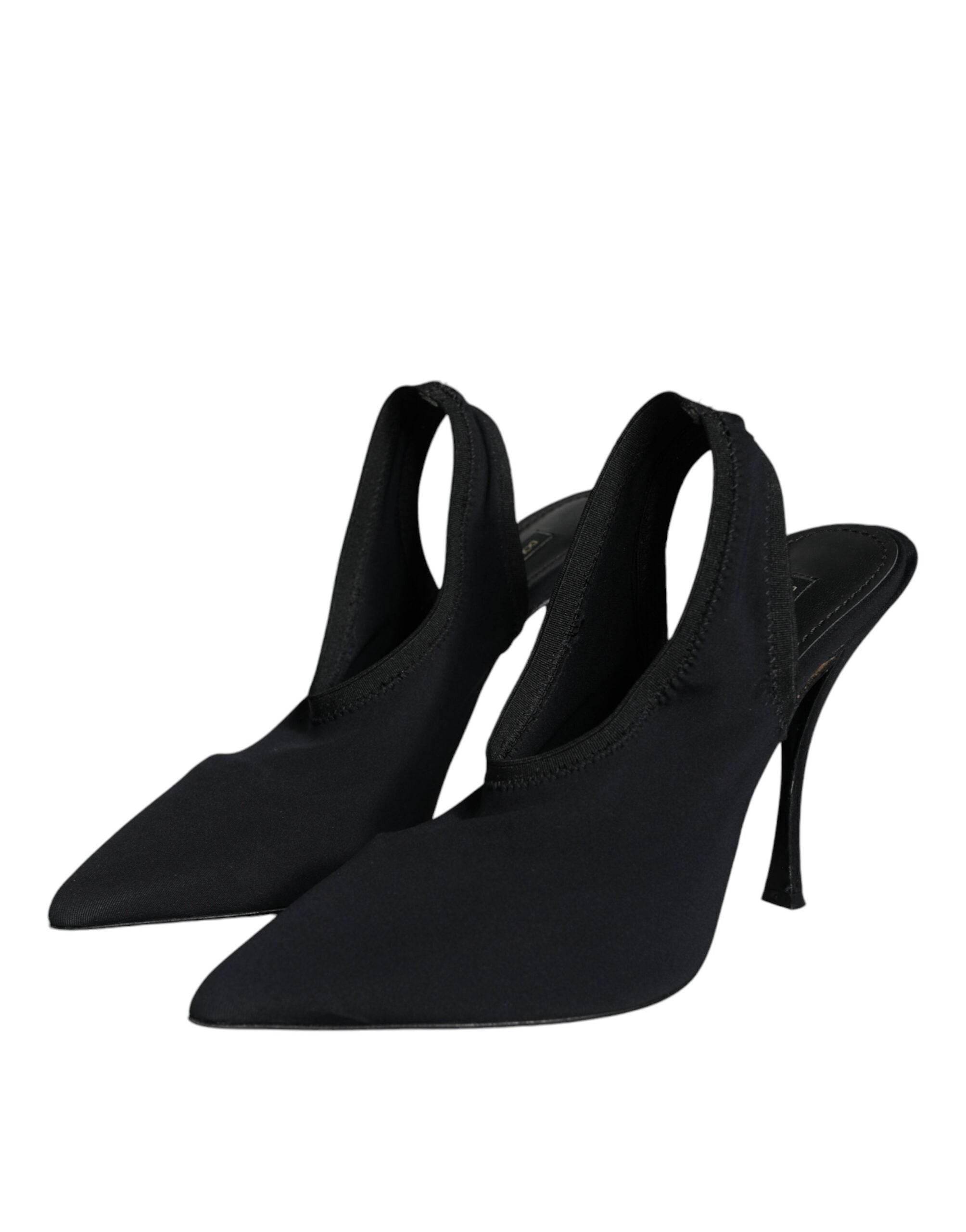 Dolce & Gabbana Black Jersey Stretch Heels Slingback Shoes - Hilstor