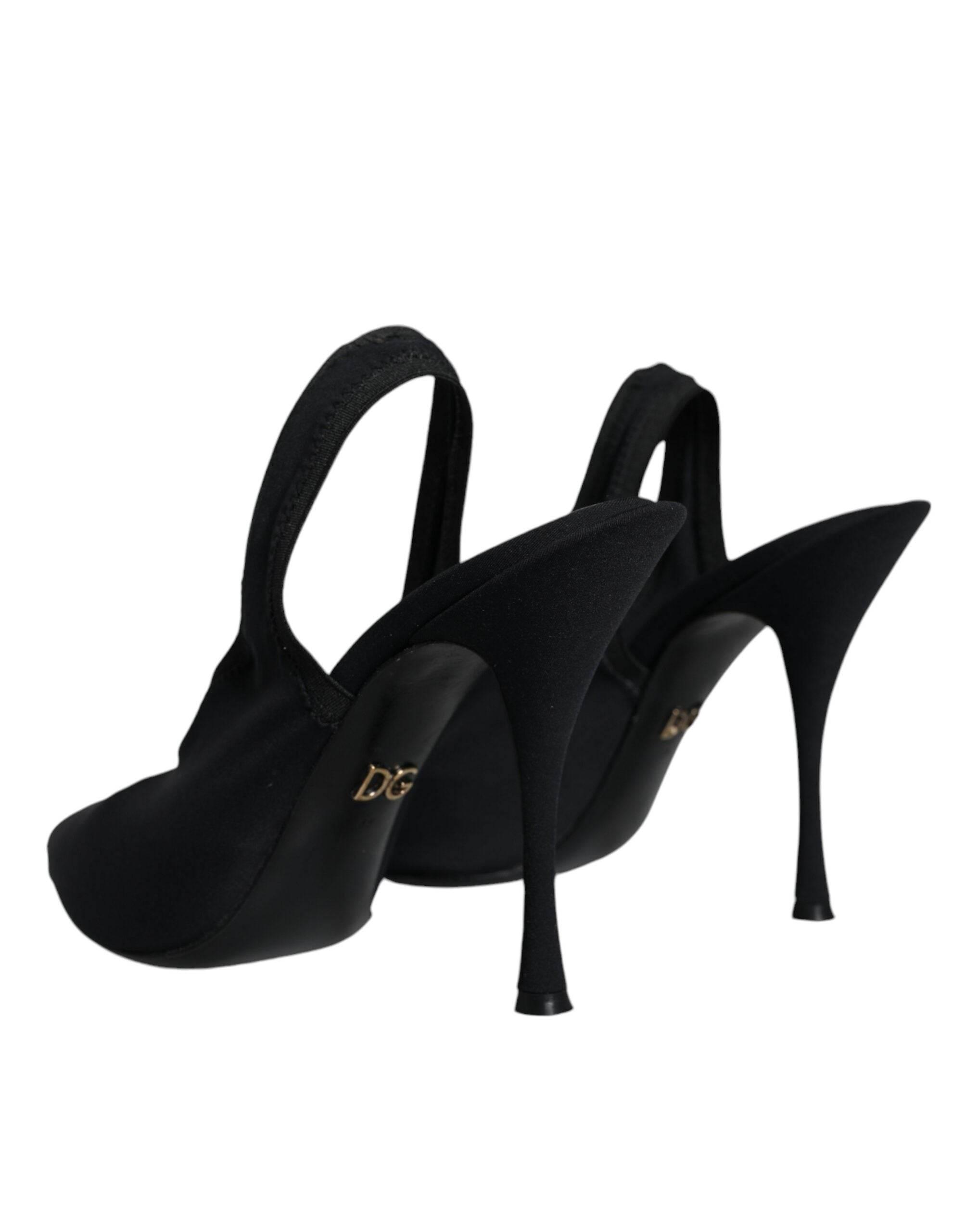 Dolce & Gabbana Black Jersey Stretch Heels Slingback Shoes - Hilstor