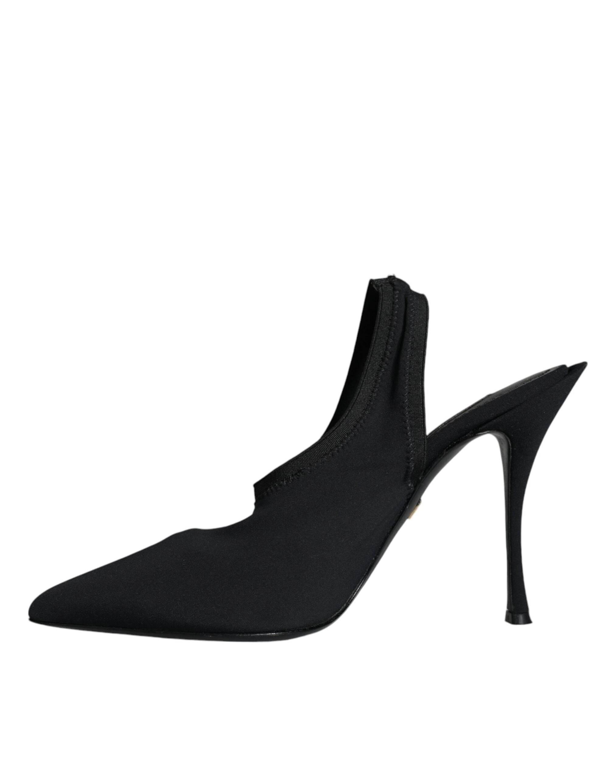 Dolce & Gabbana Black Jersey Stretch Heels Slingback Shoes - Hilstor