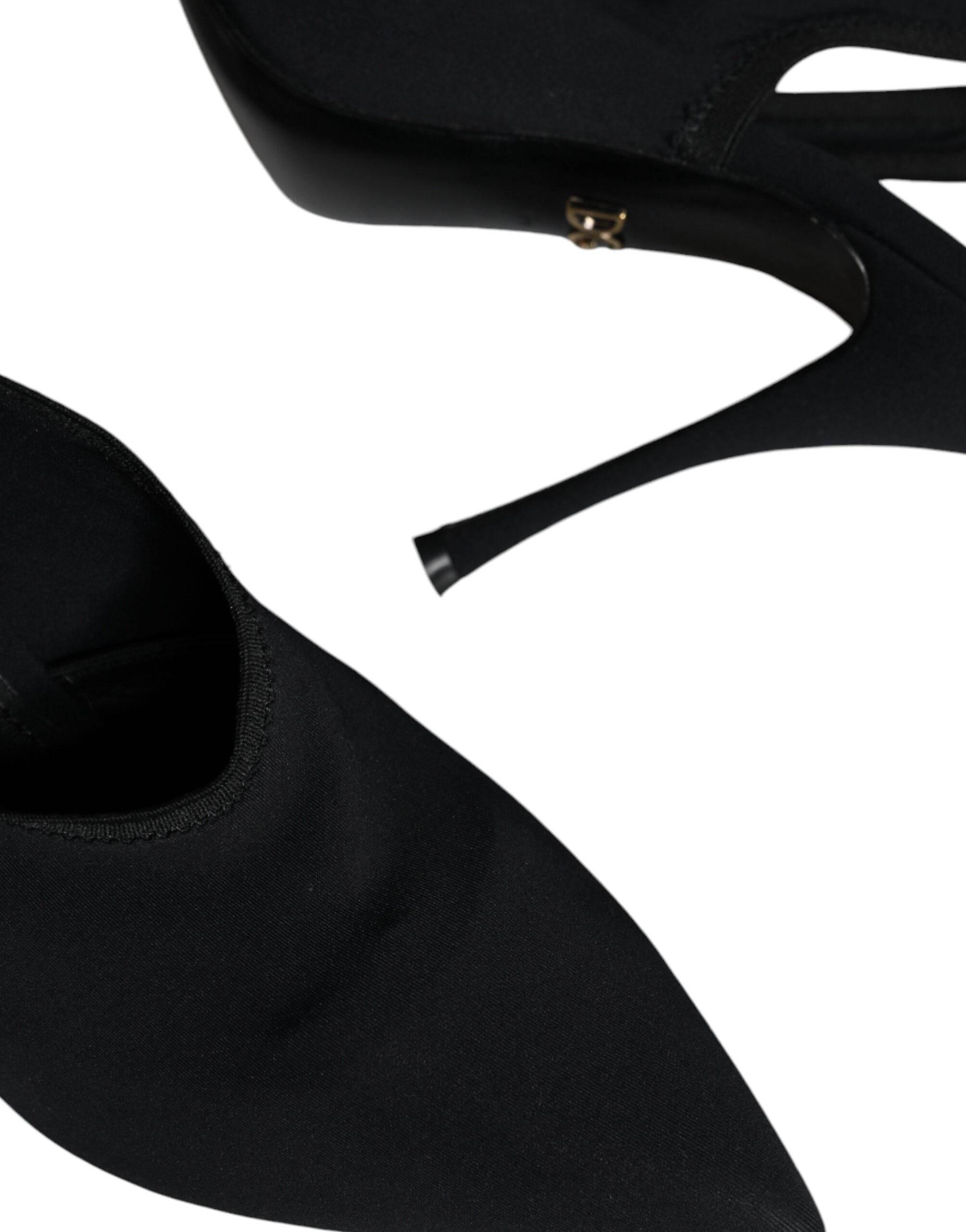 Dolce & Gabbana Black Jersey Stretch Heels Slingback Shoes - Hilstor