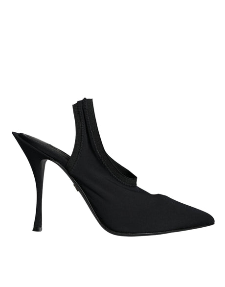 Dolce & Gabbana Black Jersey Stretch Heels Slingback Shoes - Hilstor