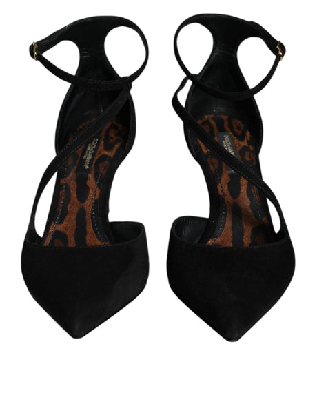 Dolce & Gabbana Black Suede Ankle Strap Pumps Heels Shoes - Hilstor