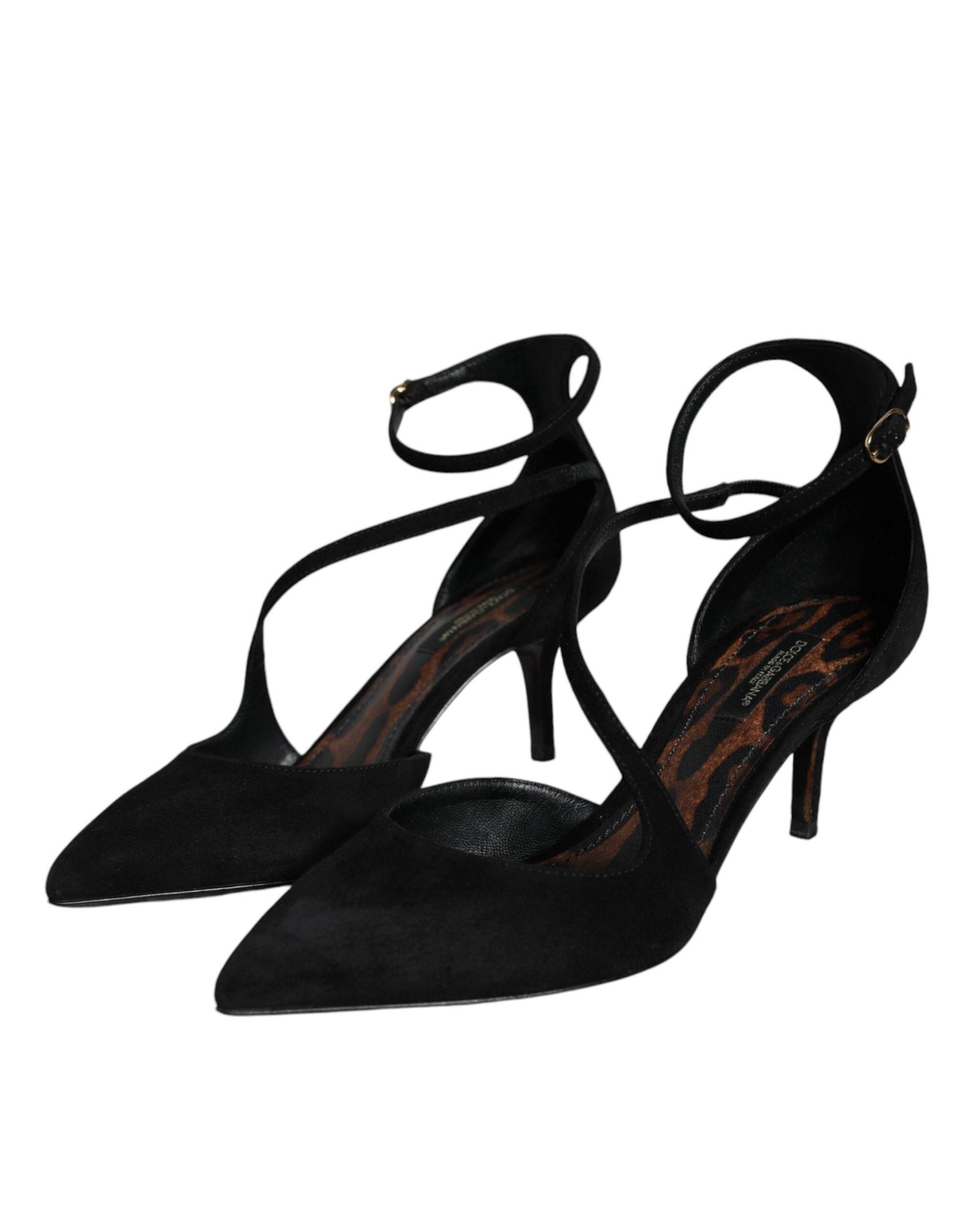 Dolce & Gabbana Black Suede Ankle Strap Pumps Heels Shoes - Hilstor