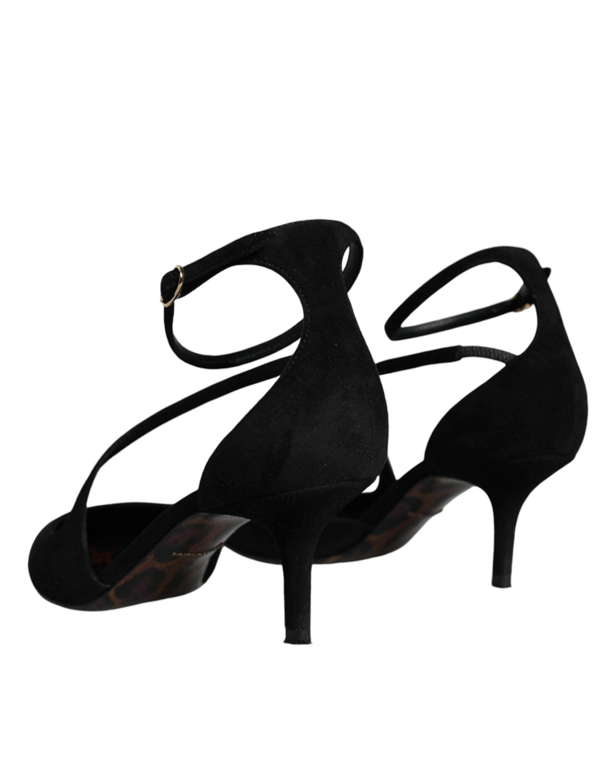 Dolce & Gabbana Black Suede Ankle Strap Pumps Heels Shoes - Hilstor