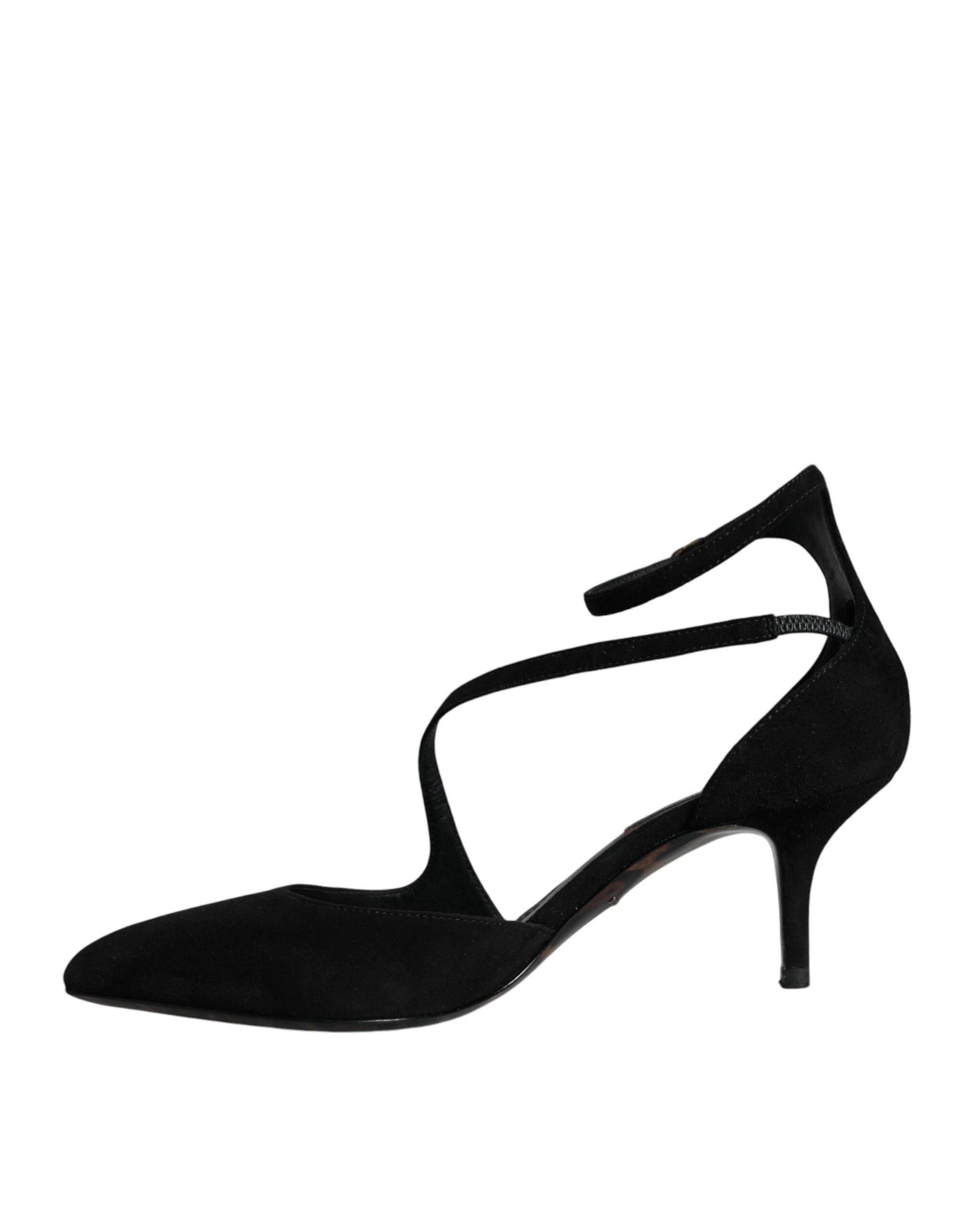 Dolce & Gabbana Black Suede Ankle Strap Pumps Heels Shoes - Hilstor