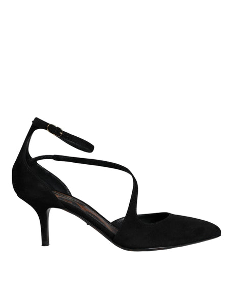 Dolce & Gabbana Black Suede Ankle Strap Pumps Heels Shoes - Hilstor